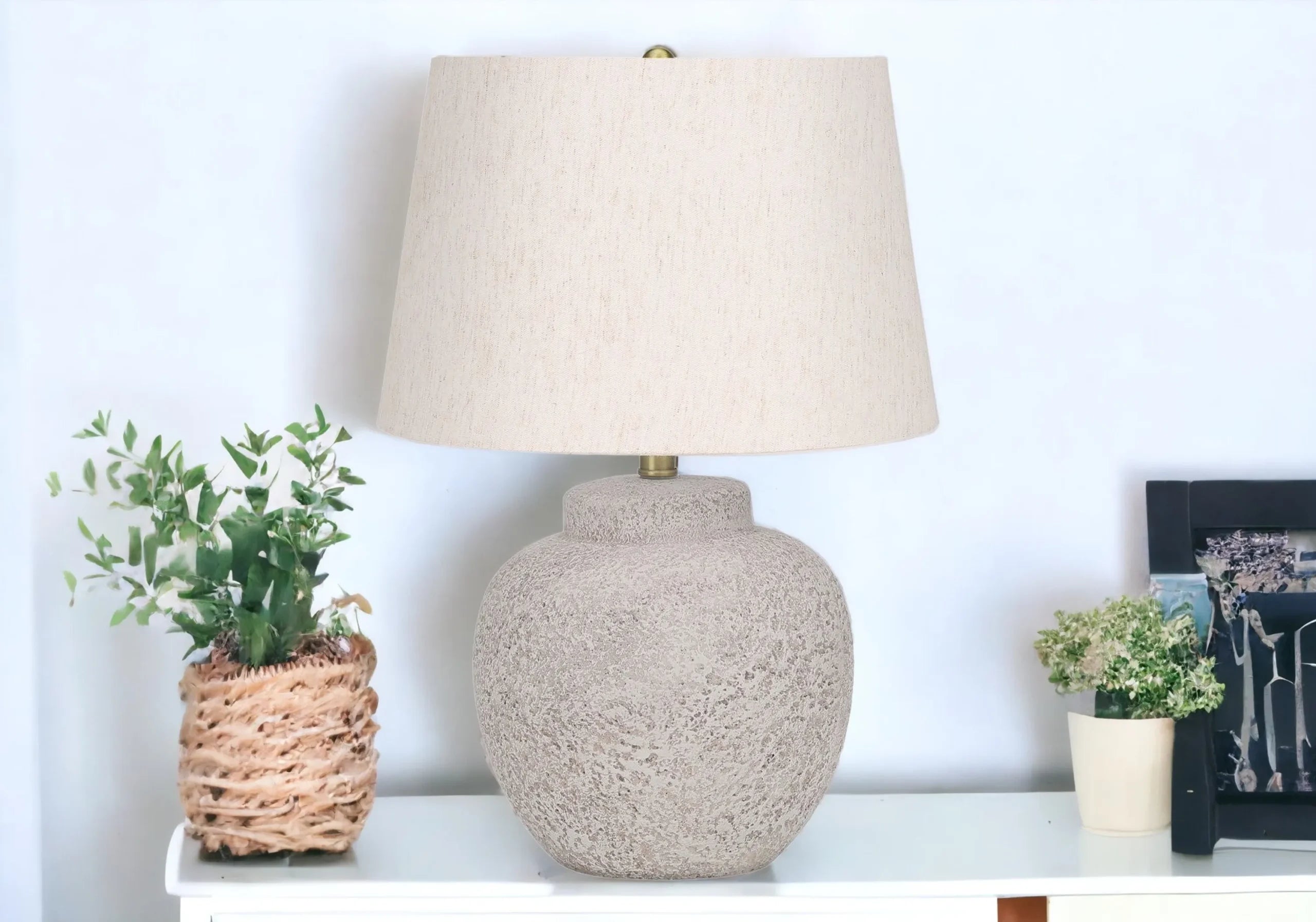 22″ Cream Concrete Urn Table Lamp With Cream Abstract Empire Shade — view 2