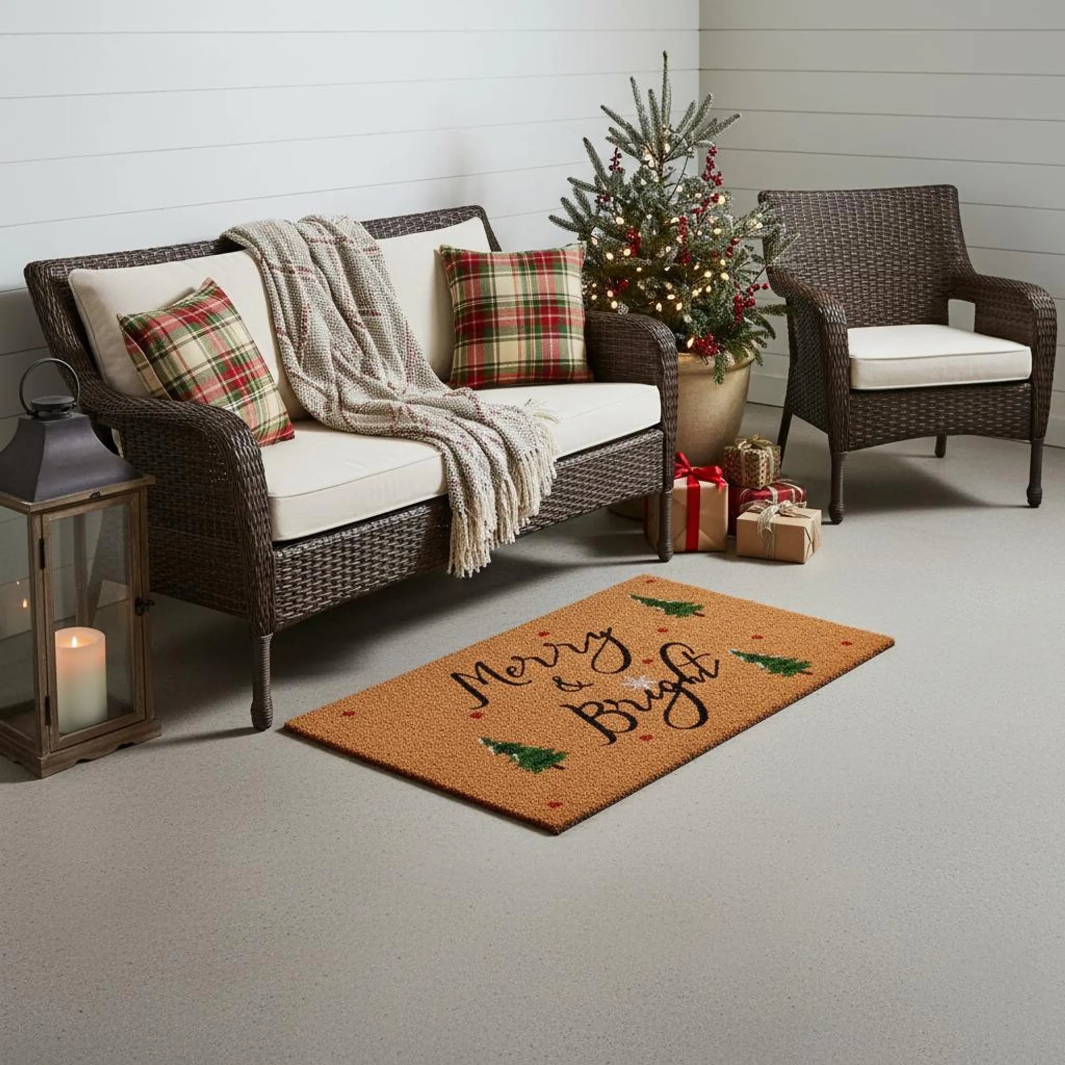 Christmas Merry and Bright Outdoor Coir Door Mat
