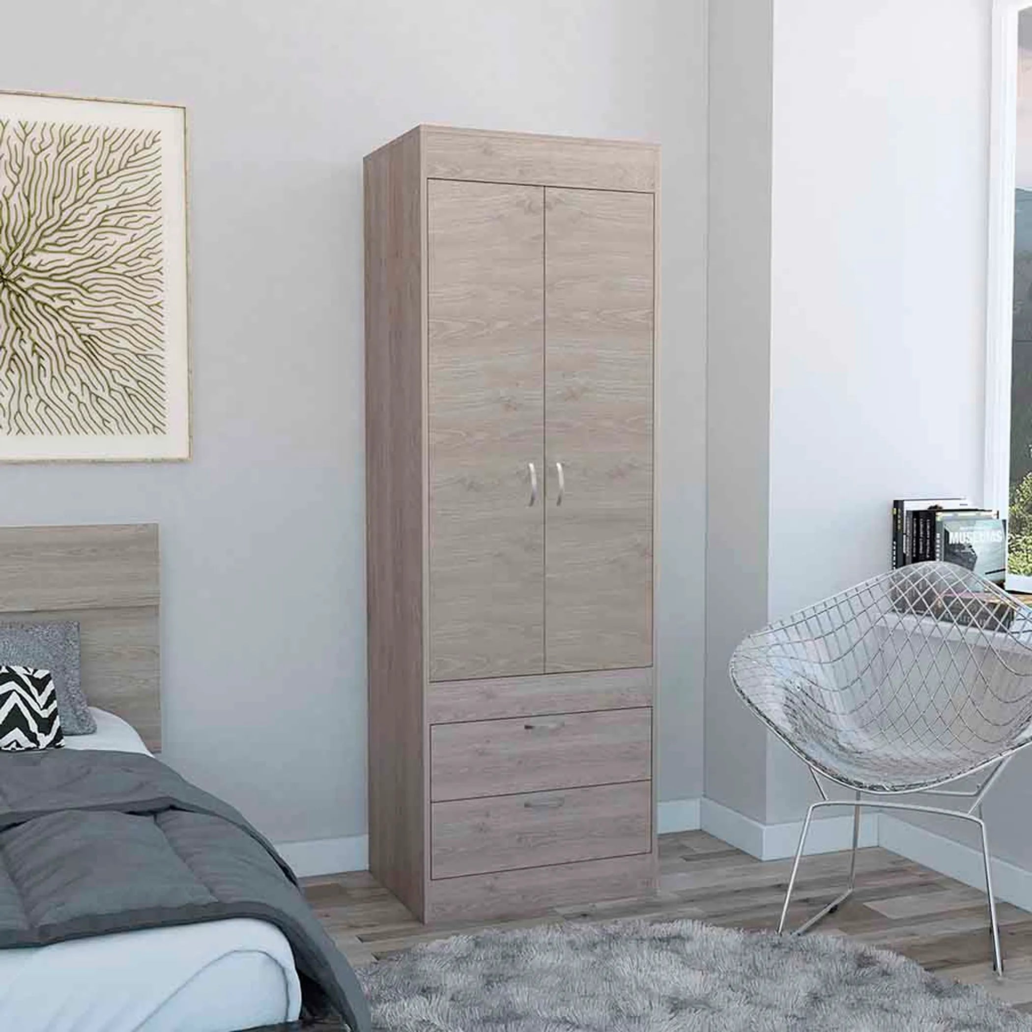 Simone Armoire, Rod, Double Door, Two Drawers
