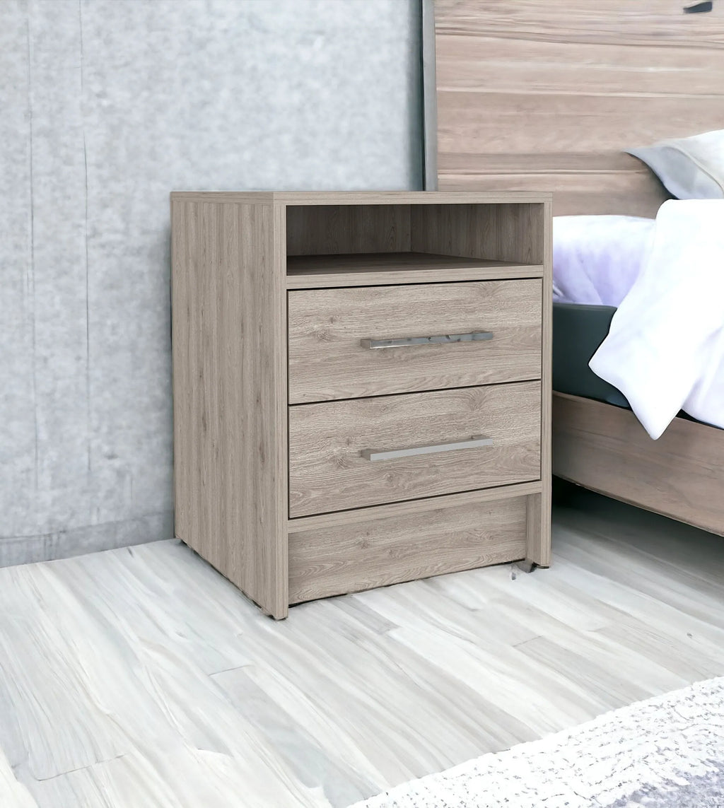20″ Gray Two Drawer Faux Wood Nightstand — view 2