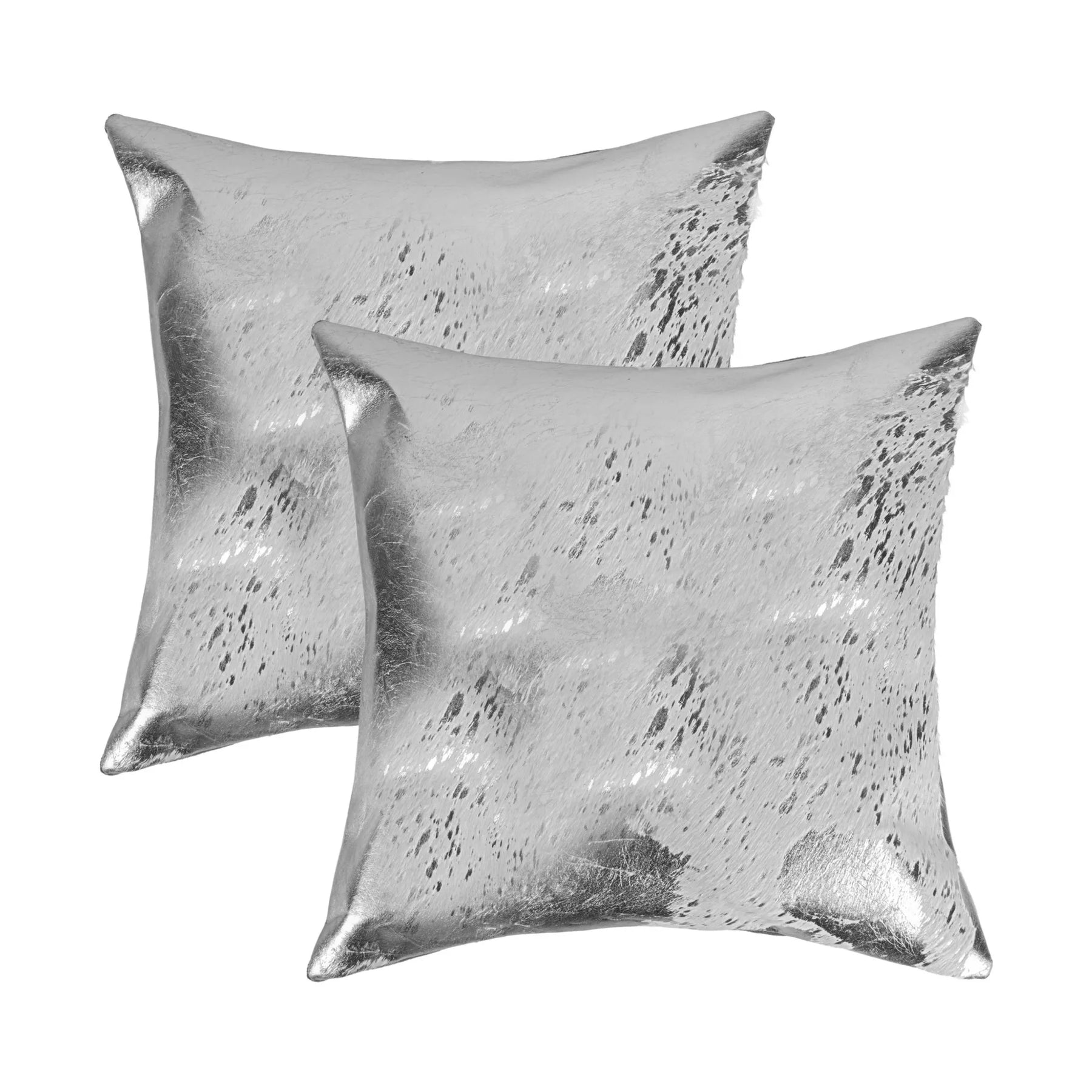 Set of Two 18″ Gray and Silver Abstract Cowhide Throw Pillows with Glitter — view 4