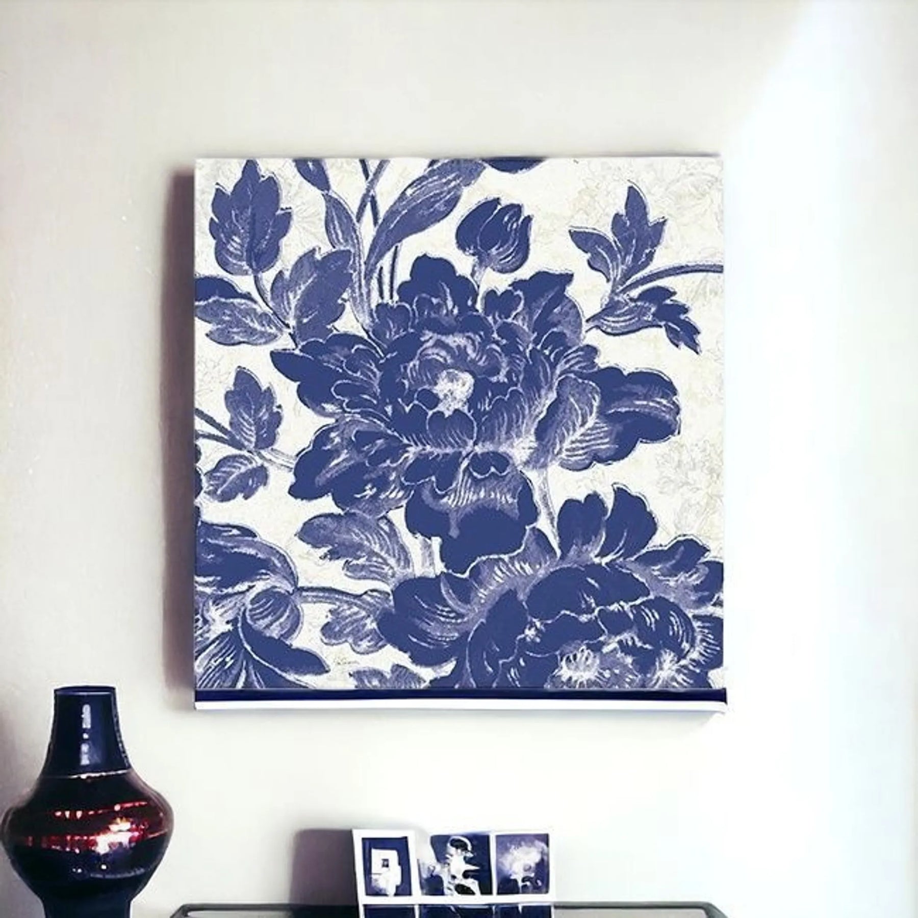 Blue Toile Roses Unframed Print Wall Art — view 3