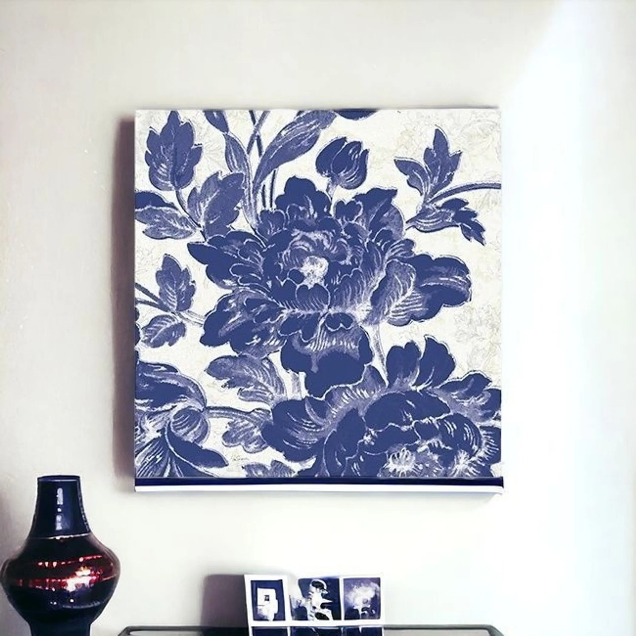 Blue Toile Roses Unframed Print Wall Art — view 3