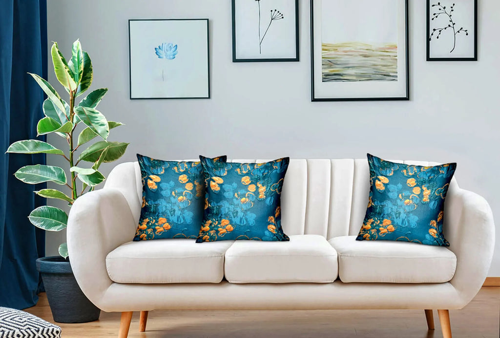 Plutus Bronze Blossom Blue Floral Luxury Throw Pillow — view 2