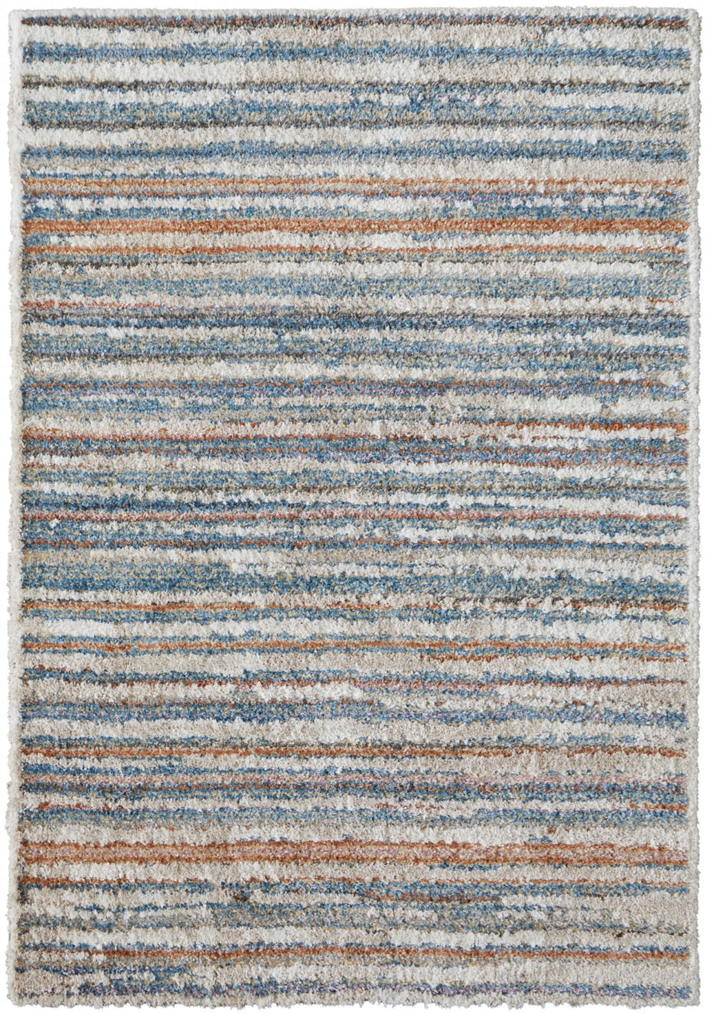5′ X 8′ Ivory Blue And Orange Striped Power Loom Stain Resistant Area Rug