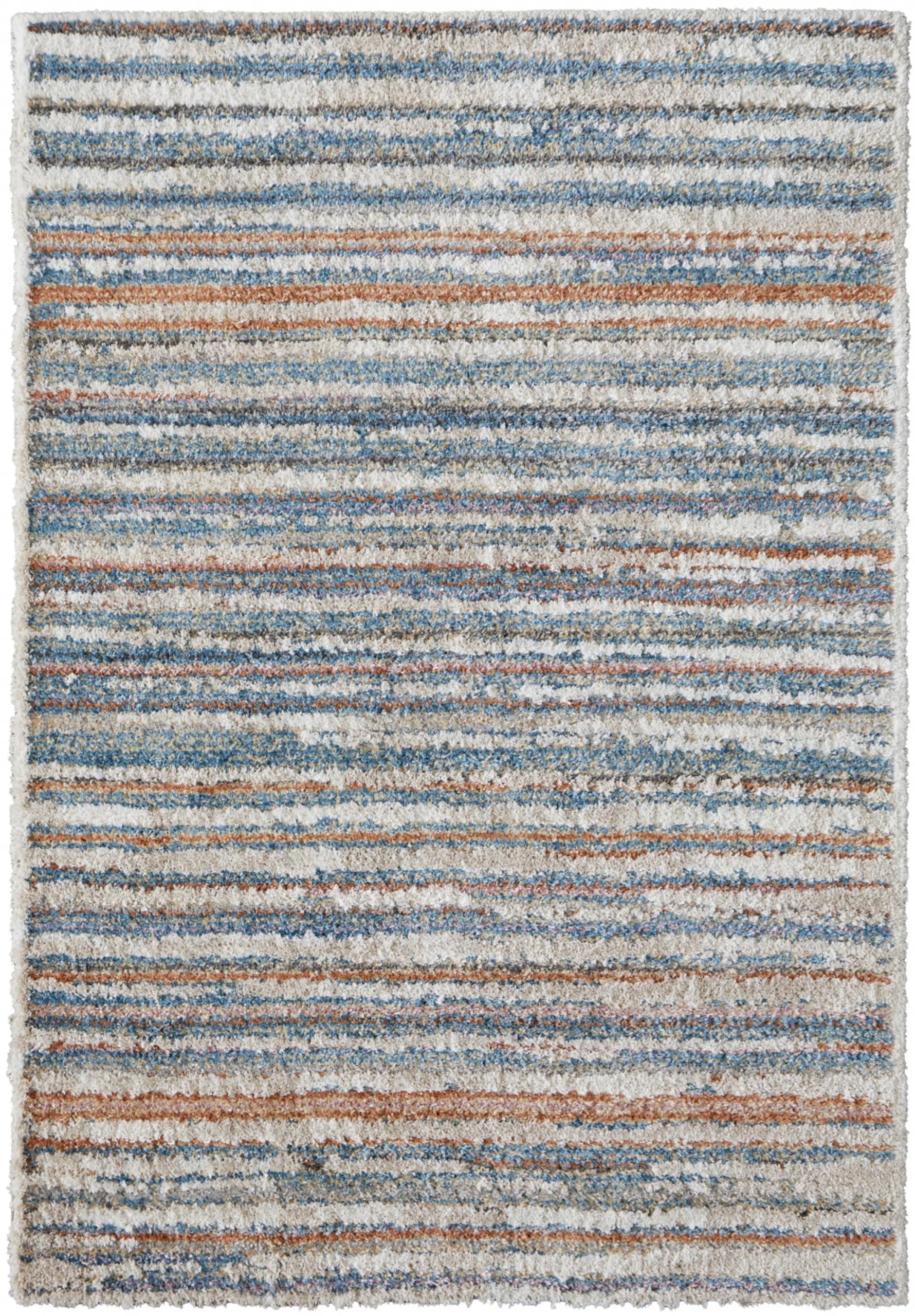 5′ X 8′ Ivory Blue And Orange Striped Power Loom Stain Resistant Area Rug