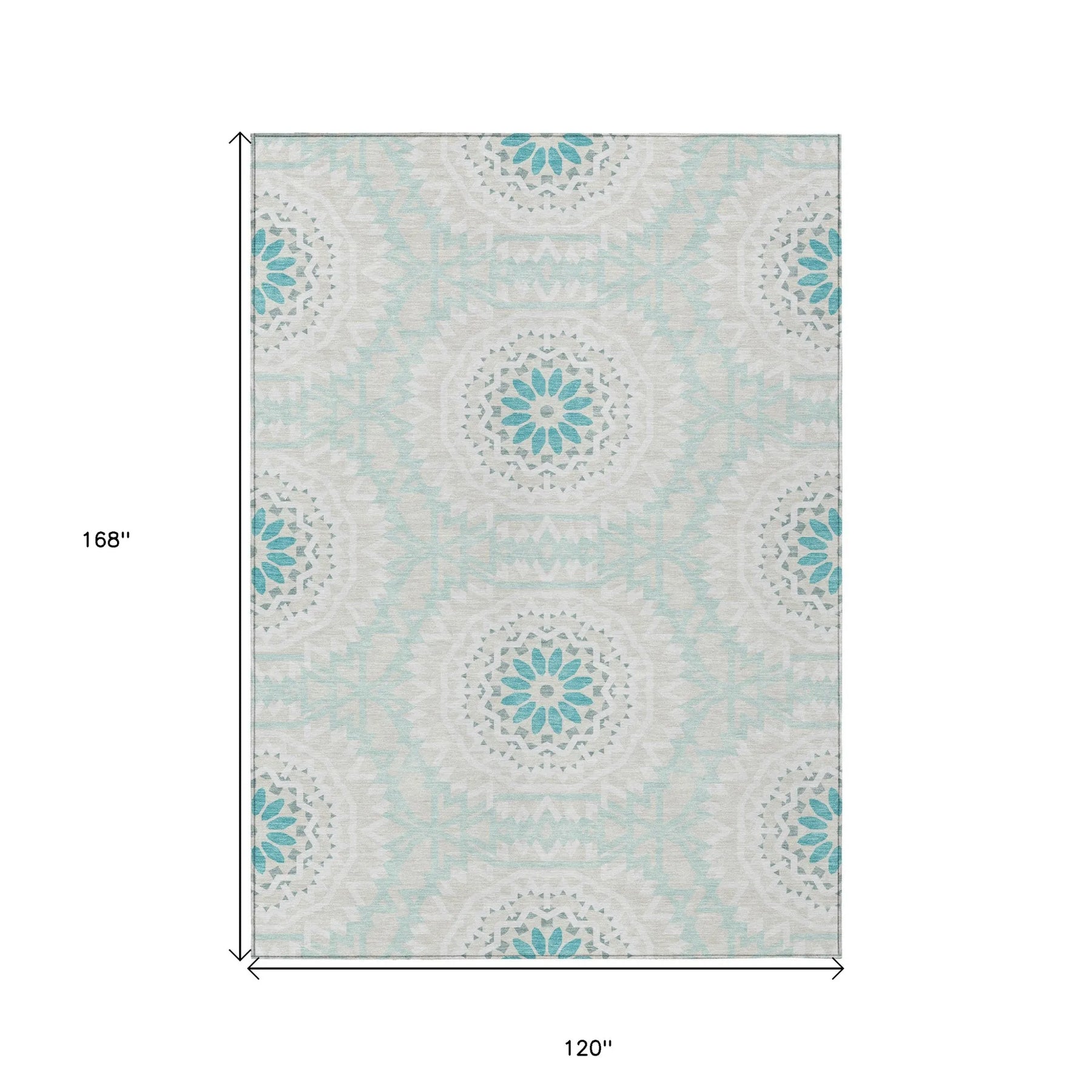 10′ X 14′ Teal Blue Beige And Ivory Floral Medallion Washable Indoor Outdoor Area Rug — view 3