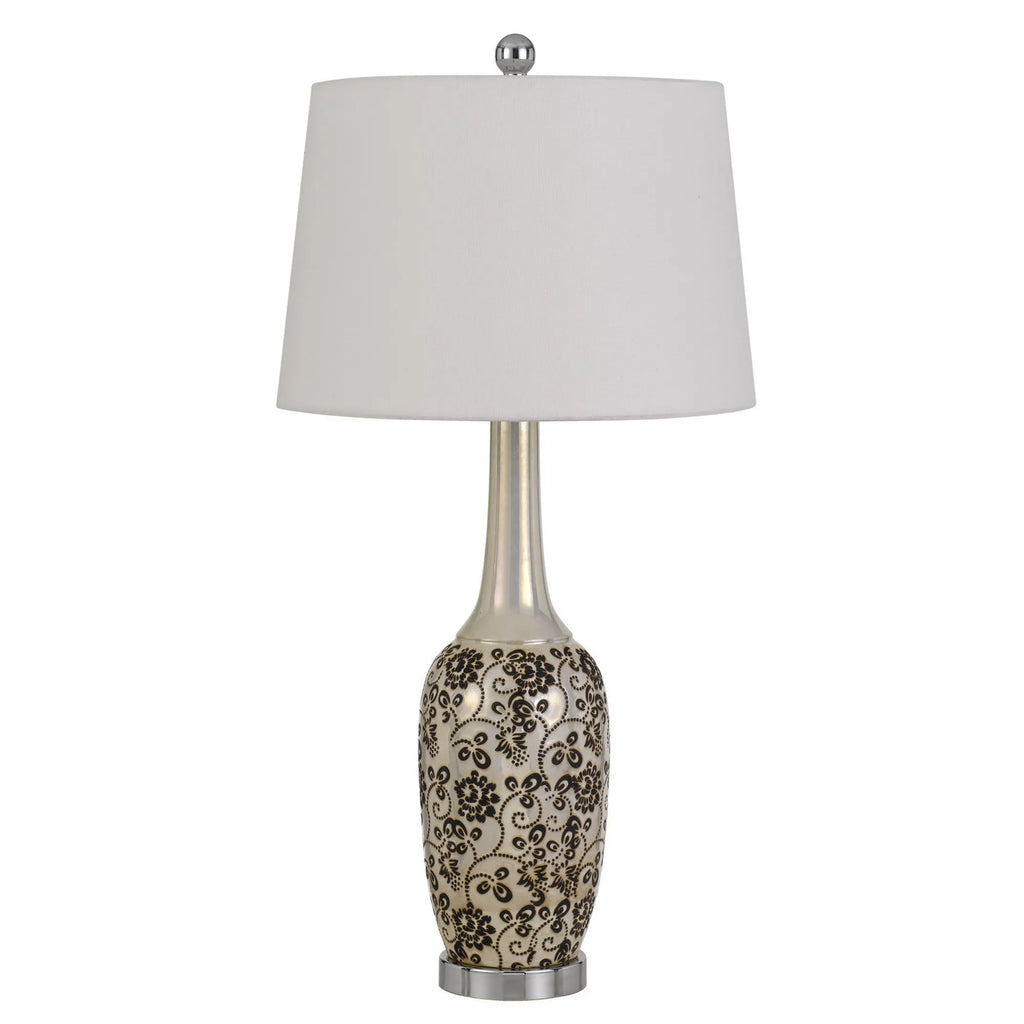 Set Of Two 30″ Silver Metal Two Light Bedside Table Lamps With White Globe Shade — view 3