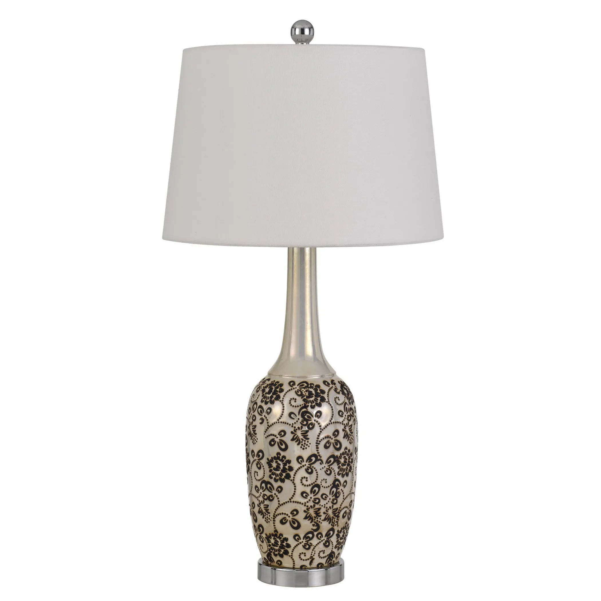 Set Of Two 30″ Silver Metal Two Light Bedside Table Lamps With White Globe Shade — view 3