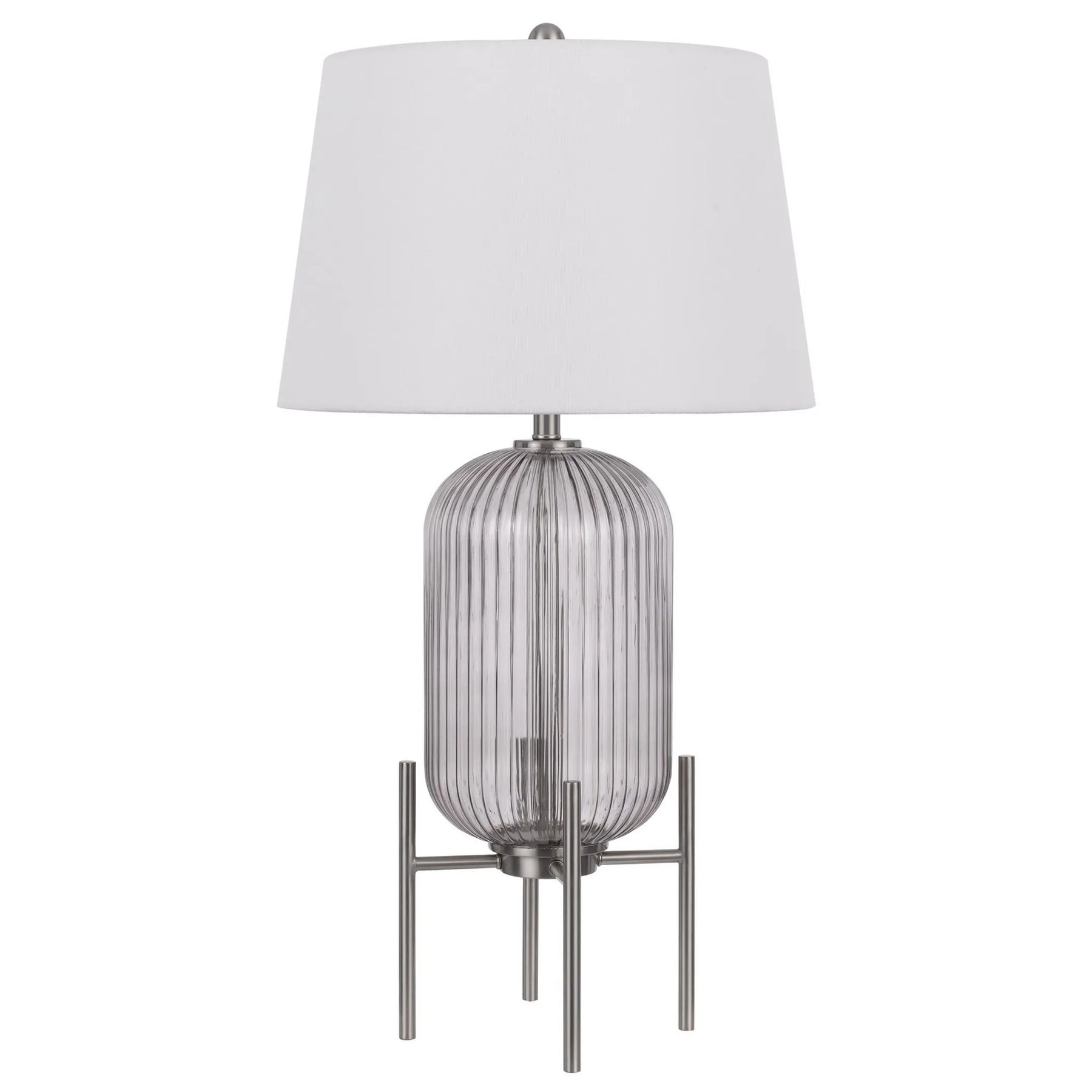 33″ Nickel Glass Round Table Lamp With White Empire Shade — view 2
