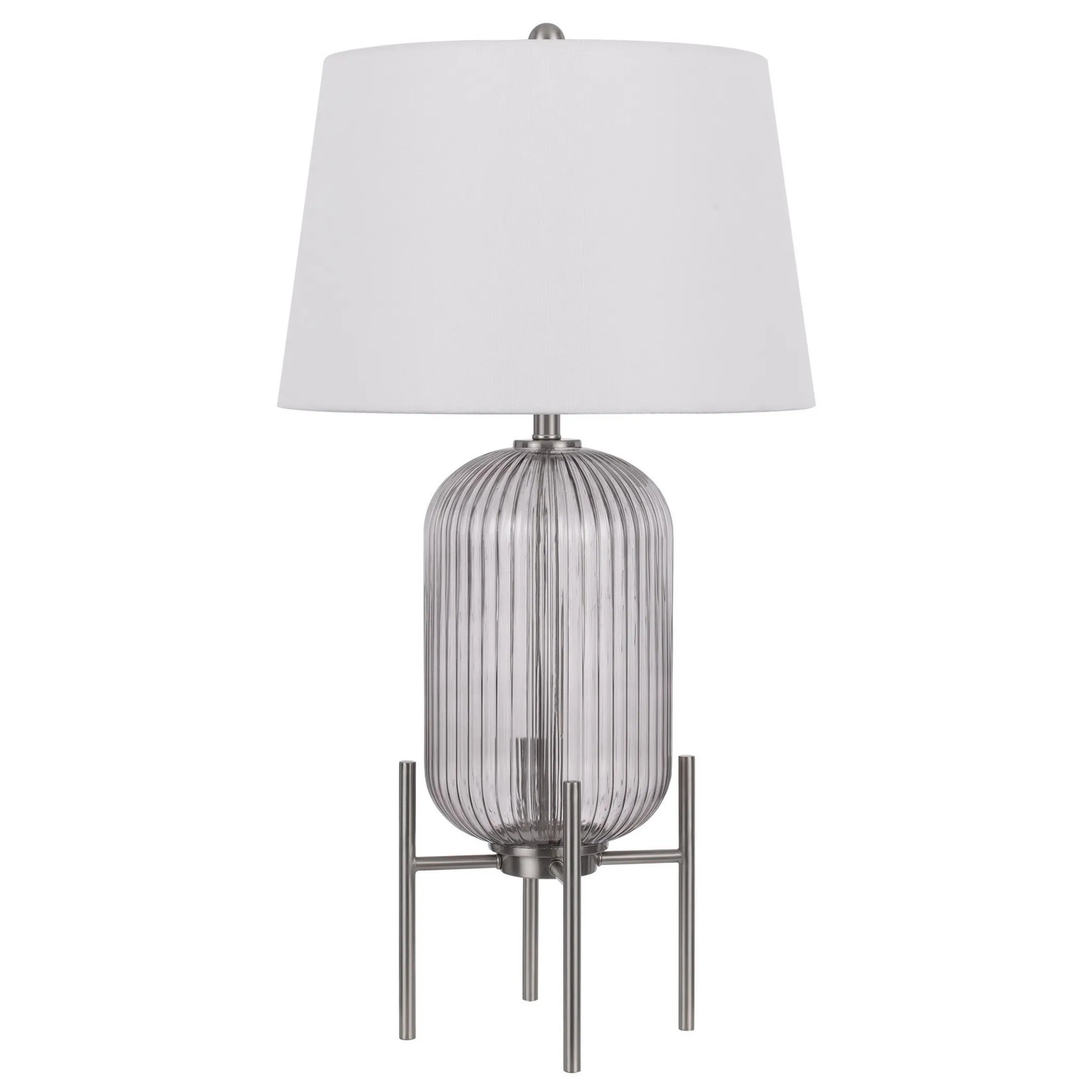 33″ Nickel Glass Round Table Lamp With White Empire Shade — view 2