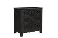 30″ Black Solid Wood Distressed Three Drawer Nightstand