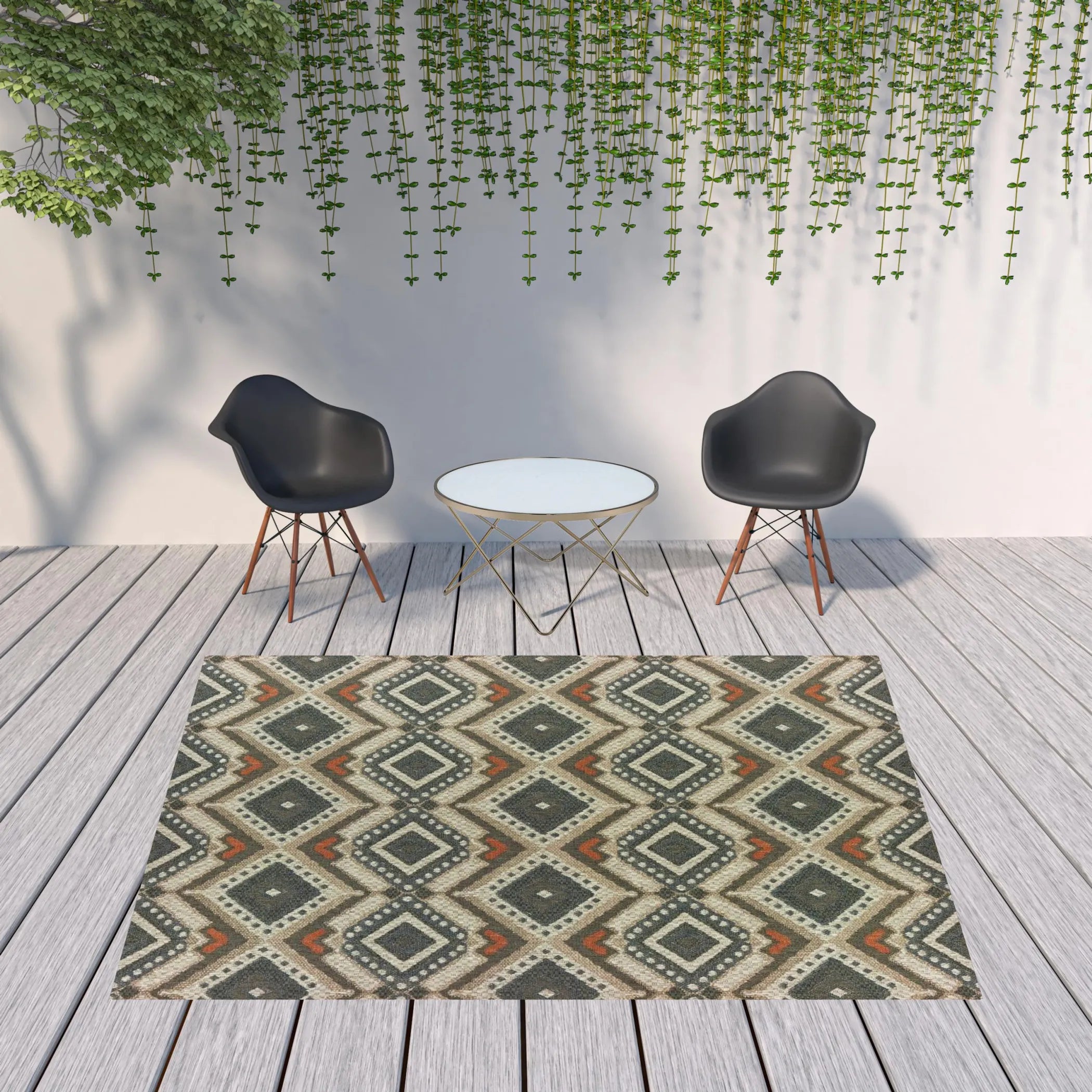 8′ x 10′ Gray Geometric Stain Resistant Indoor Outdoor Area Rug — view 2