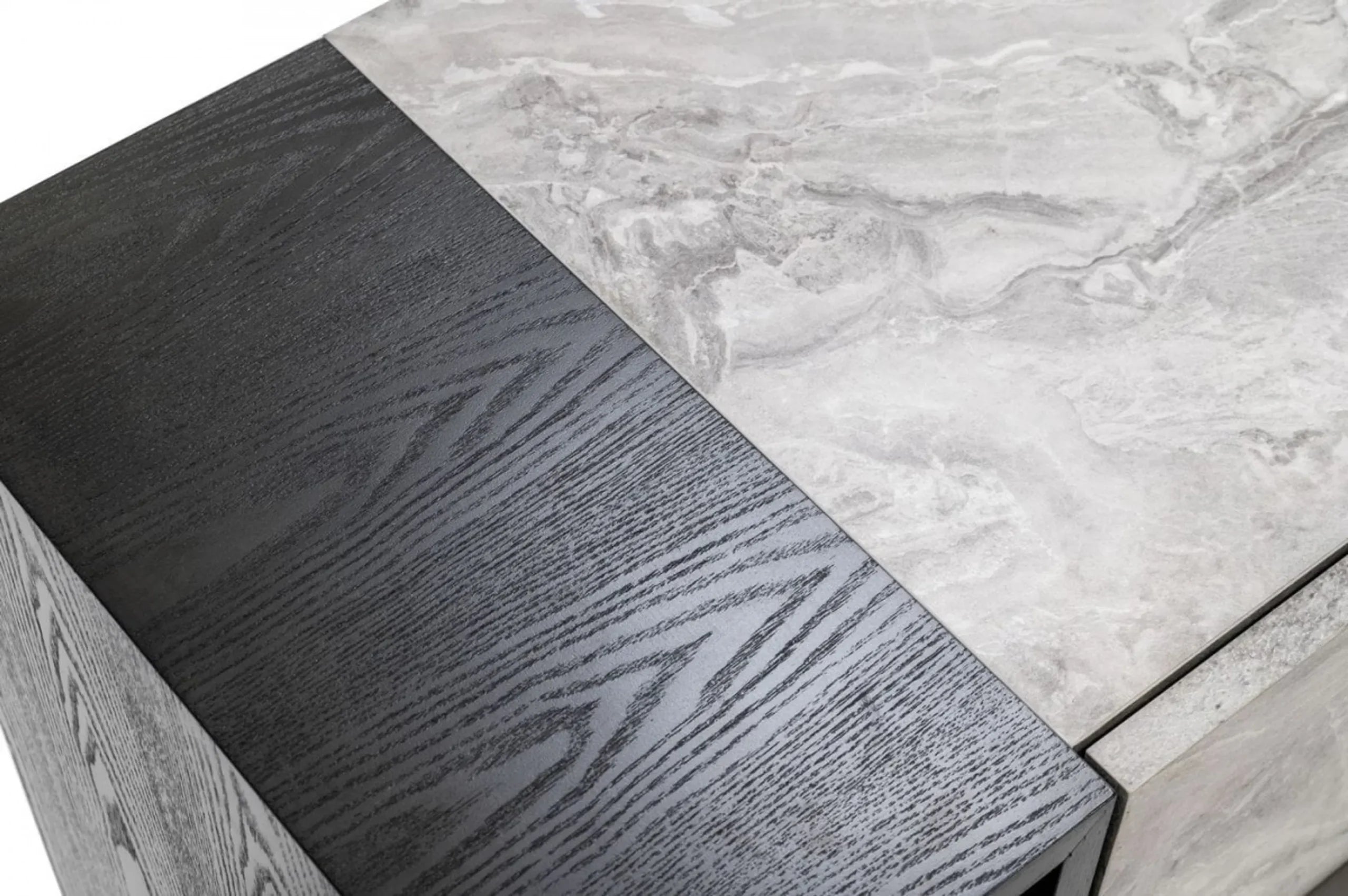 Contempo Gray Faux Marble and Gray Two Drawer Nightstand — view 4