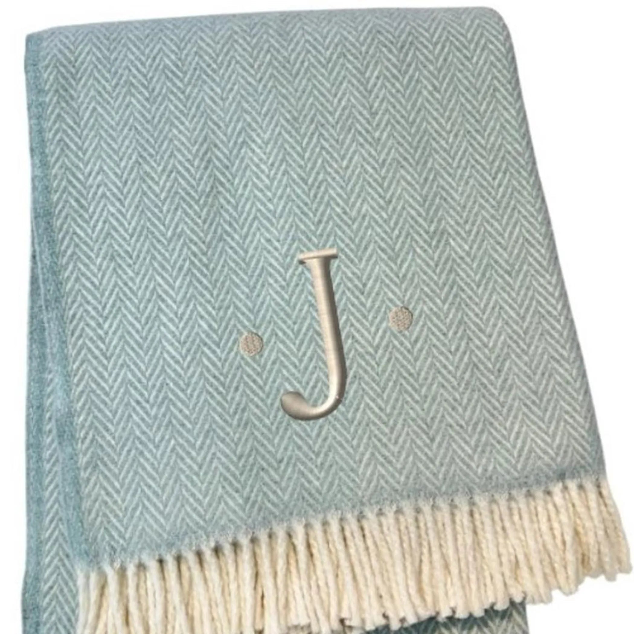 Herringbone Cotton Blend J Throw Blanket with Tassels And Embroidery — view 4