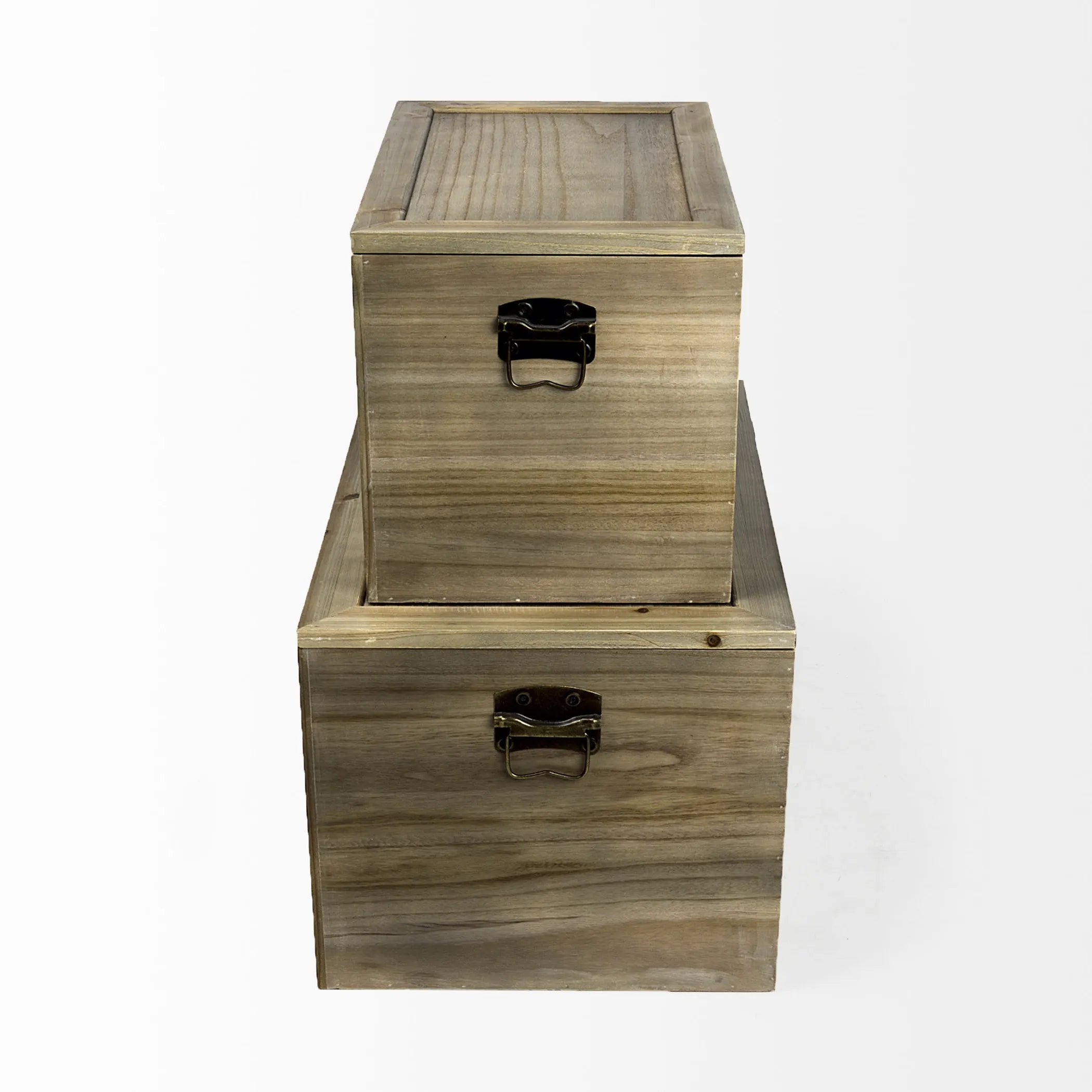 Set Of Two Brown and Natural Wood And Cane Storage Boxes — view 3