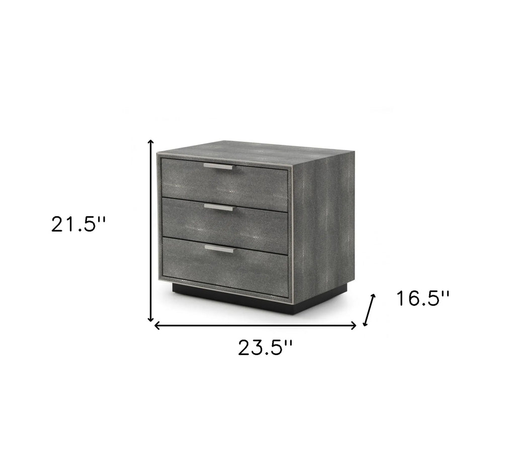 22″ Gray Shagreen Three Drawer Nightstand — view 4
