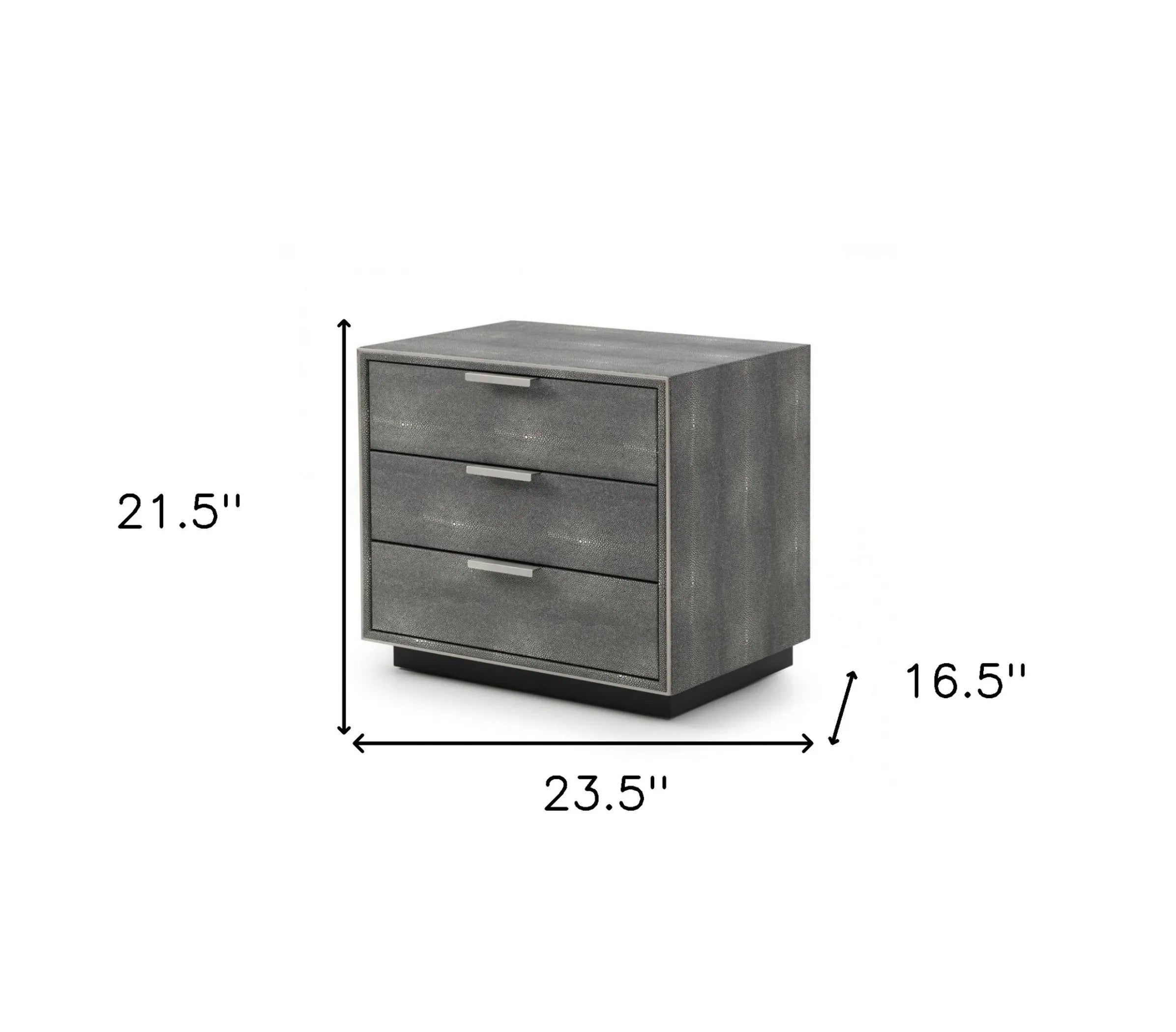 22″ Gray Shagreen Three Drawer Nightstand — view 4