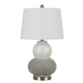 Set Of Two 24″ Silver Metal Two Light Desk Table Lamps With White Globe Shade