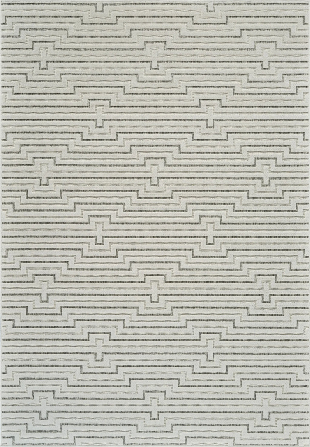 6′ X 9′ Cream and Beige Geometric Distressed Indoor Outdoor Area Rug — view 2