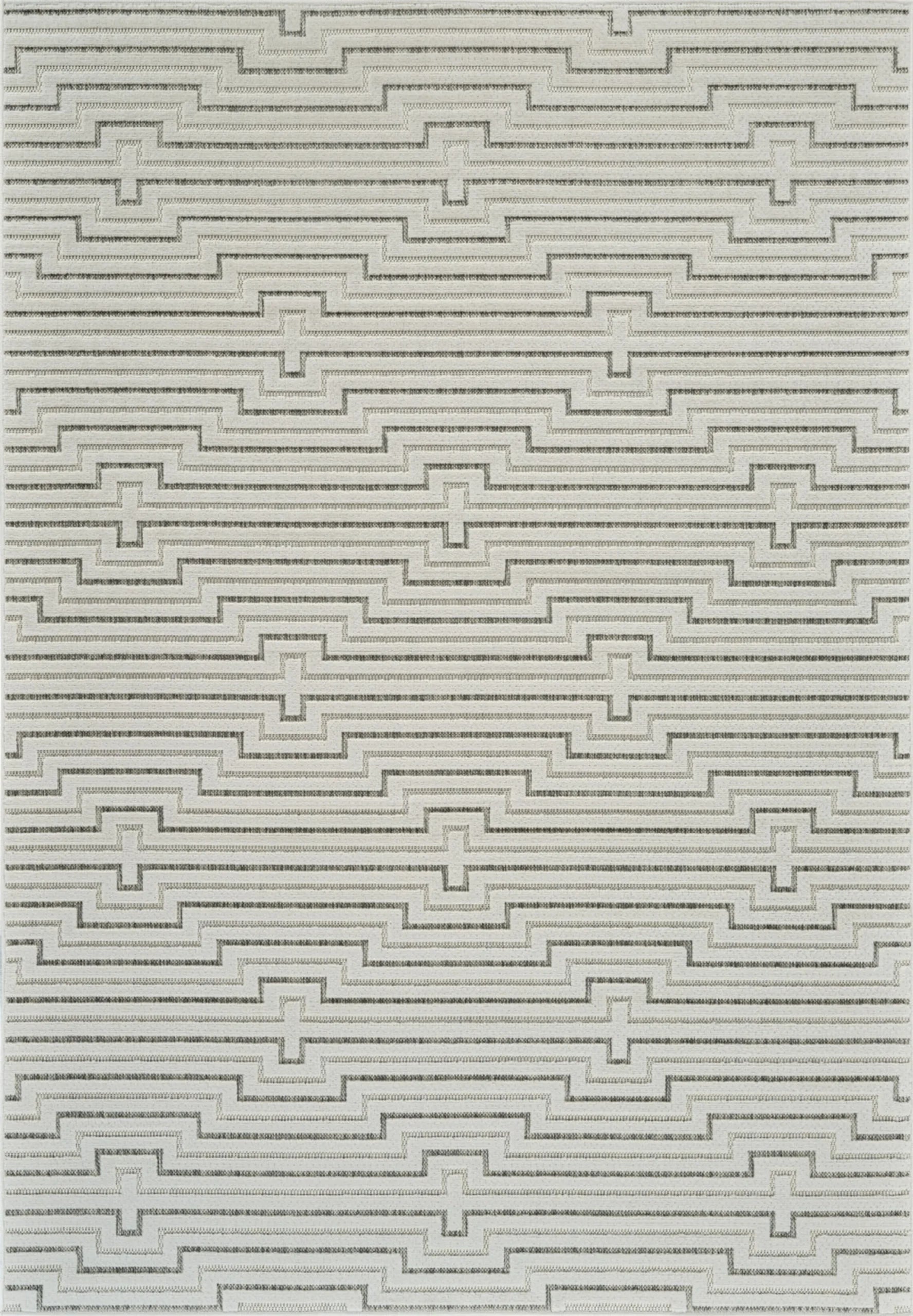 6′ X 9′ Cream and Beige Geometric Distressed Indoor Outdoor Area Rug — view 2