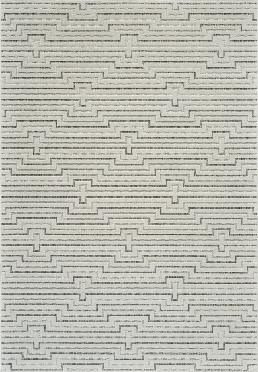 6′ X 9′ Cream and Beige Geometric Distressed Indoor Outdoor Area Rug — view 2