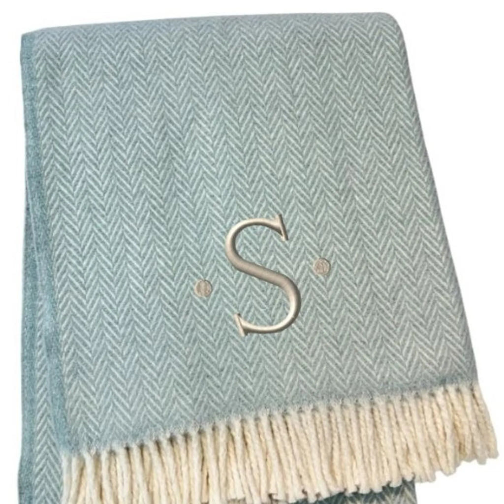 Herringbone Cotton Blend S Initial Throw Blanket with Tassels And Embroidery — view 4