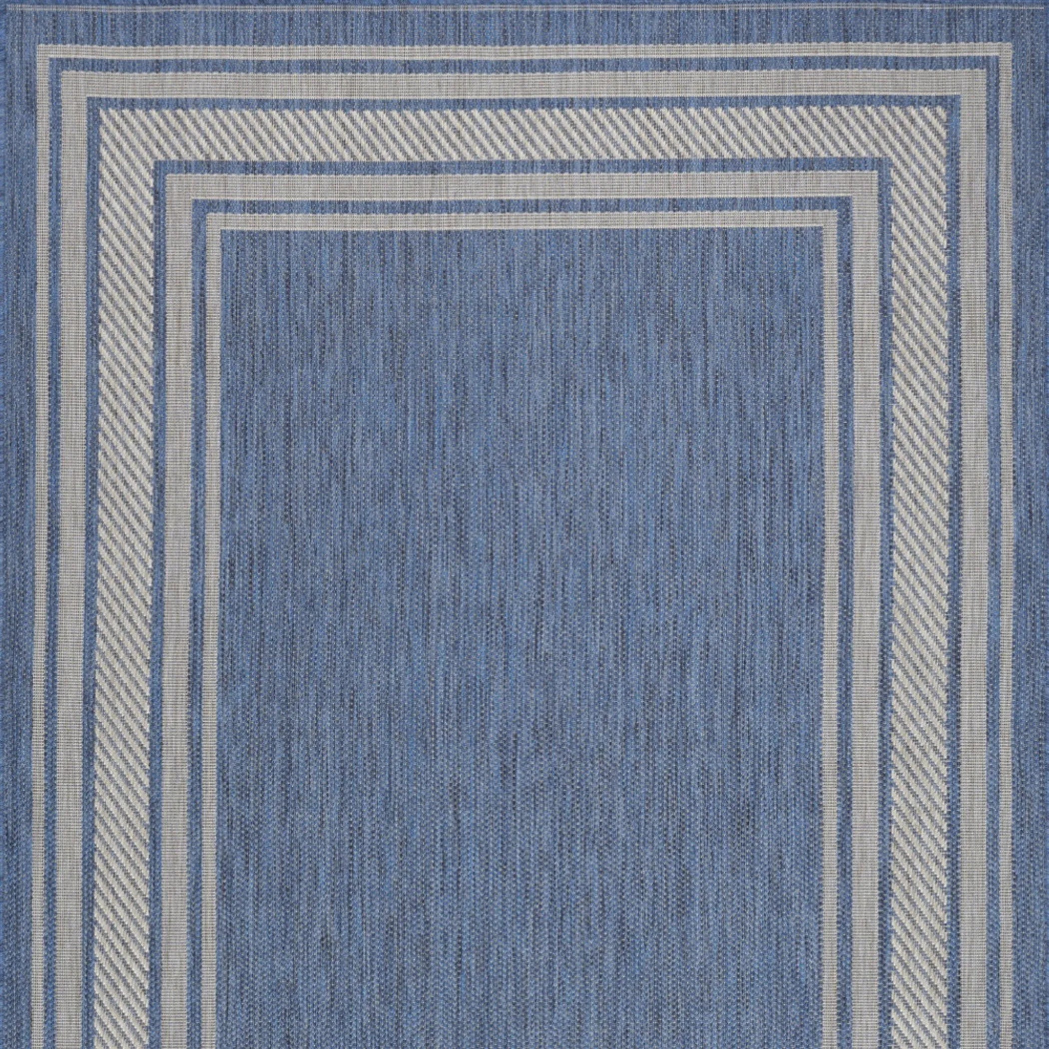 6′ X 9′ Denim Blue And Ivory Geometric Indoor Outdoor Area Rug — view 3