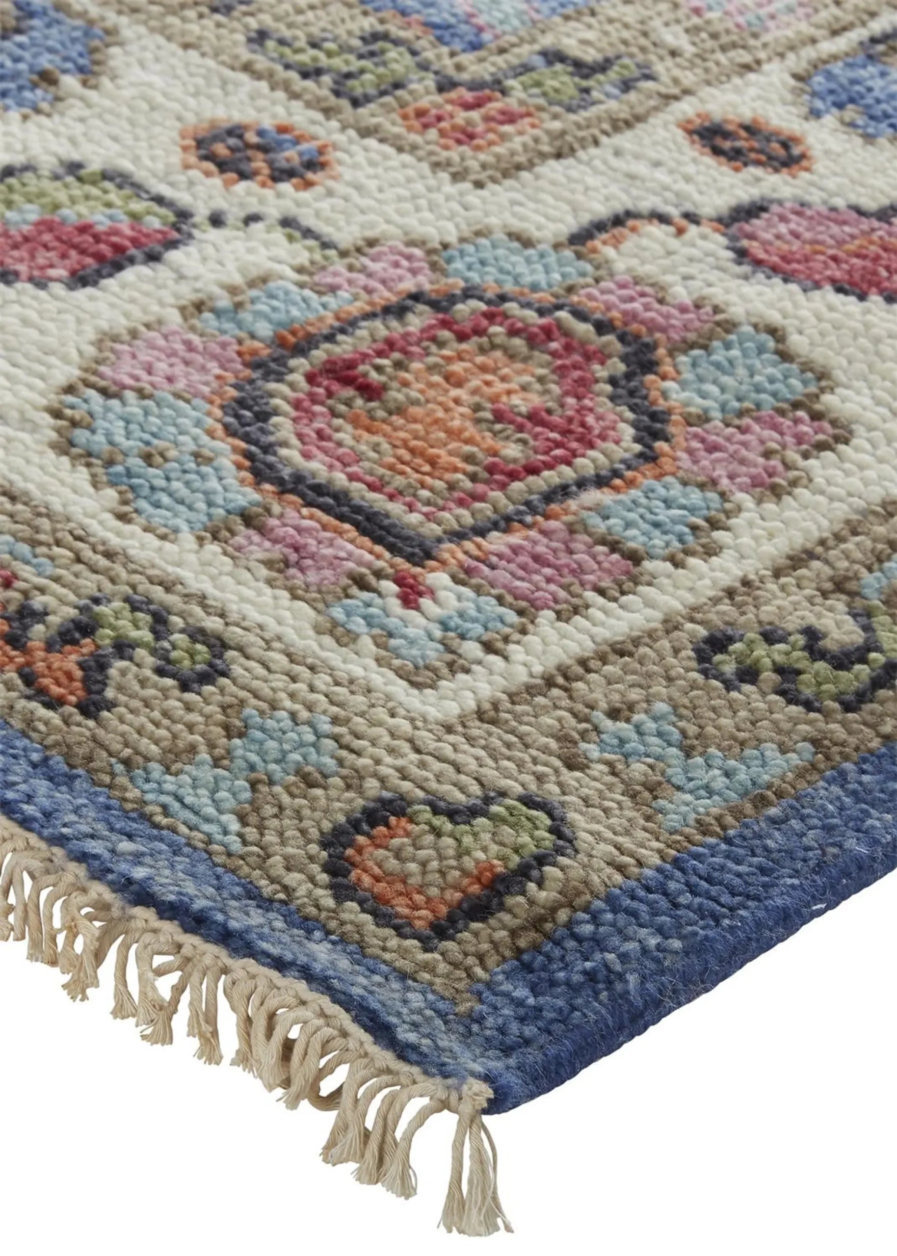 4′ X 6′ Blue And Red Wool Floral Hand Knotted Stain Resistant Area Rug — view 3
