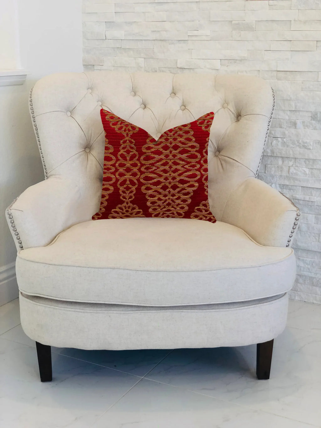 Plutus Sweet Henna Luxury Throw Pillow in Red and Gold — view 2