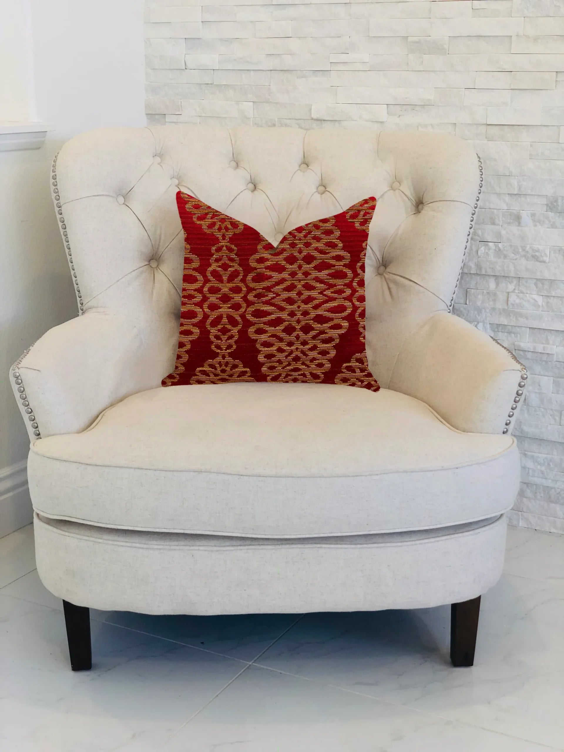 Plutus Sweet Henna Luxury Throw Pillow in Red and Gold — view 2