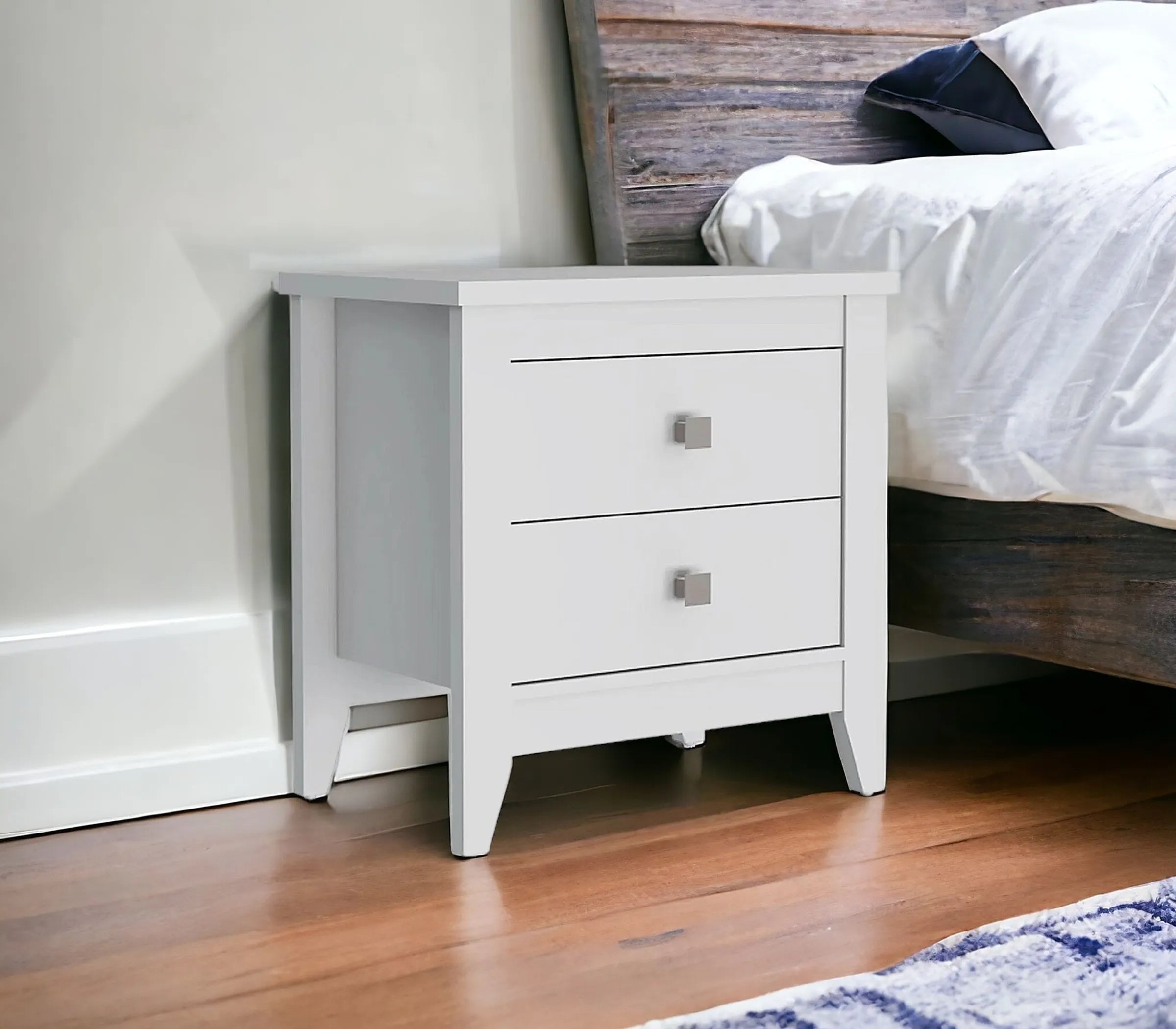 24″ White Two Drawer Faux Wood Nightstand — view 2