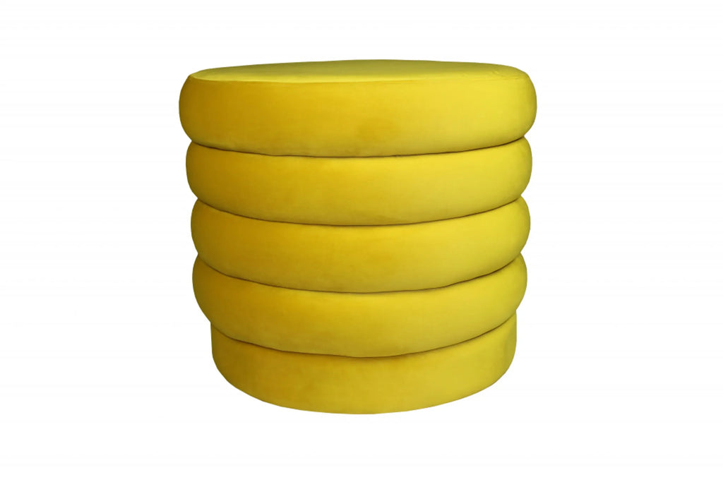 21″ Yellow Velvet Tufted Round Cocktail Ottoman