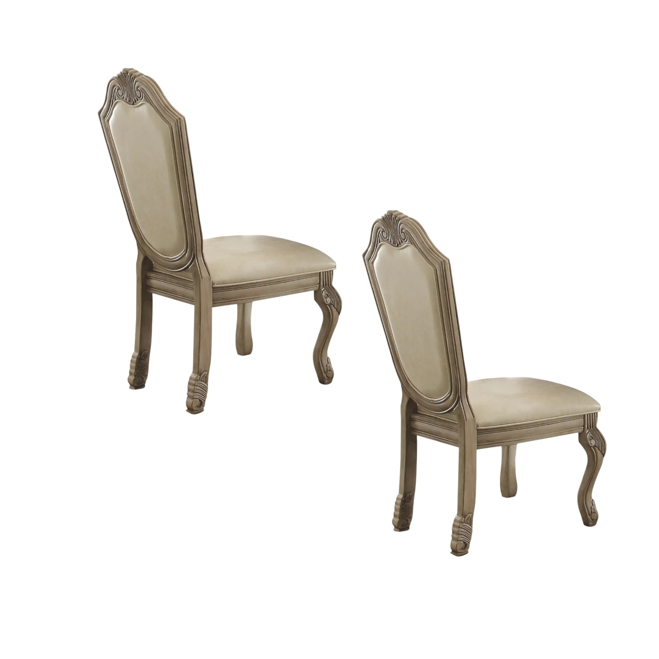 Set of Two Antiqued White Upholstered Faux Leather Dining Side Chairs — view 2