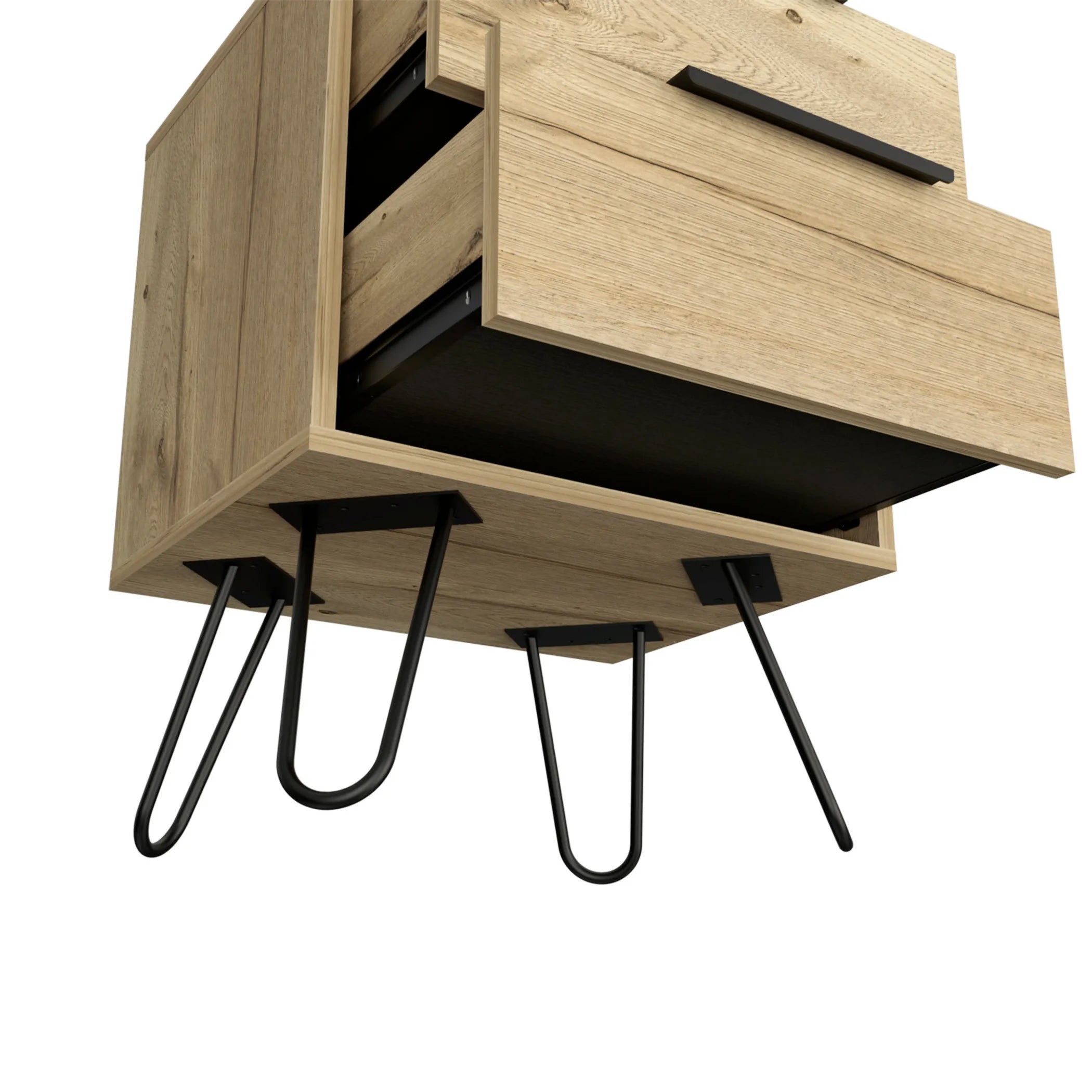 22″ Oak Two Drawer Faux Wood Nightstand — view 3