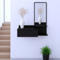36″ Black Wood Wall Mounted Accent Cabinet With Drawer And Mirror