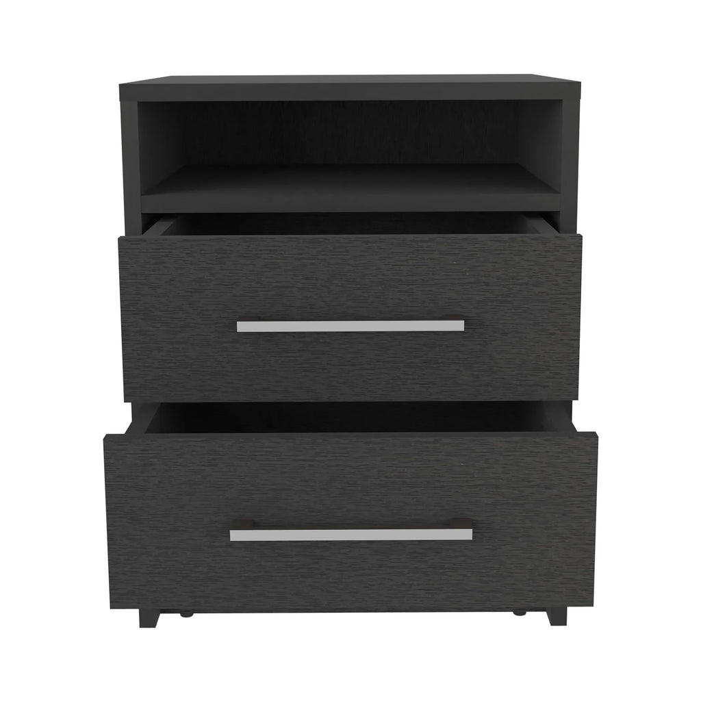 20″ Black Two Drawer Faux Wood Nightstand — view 4