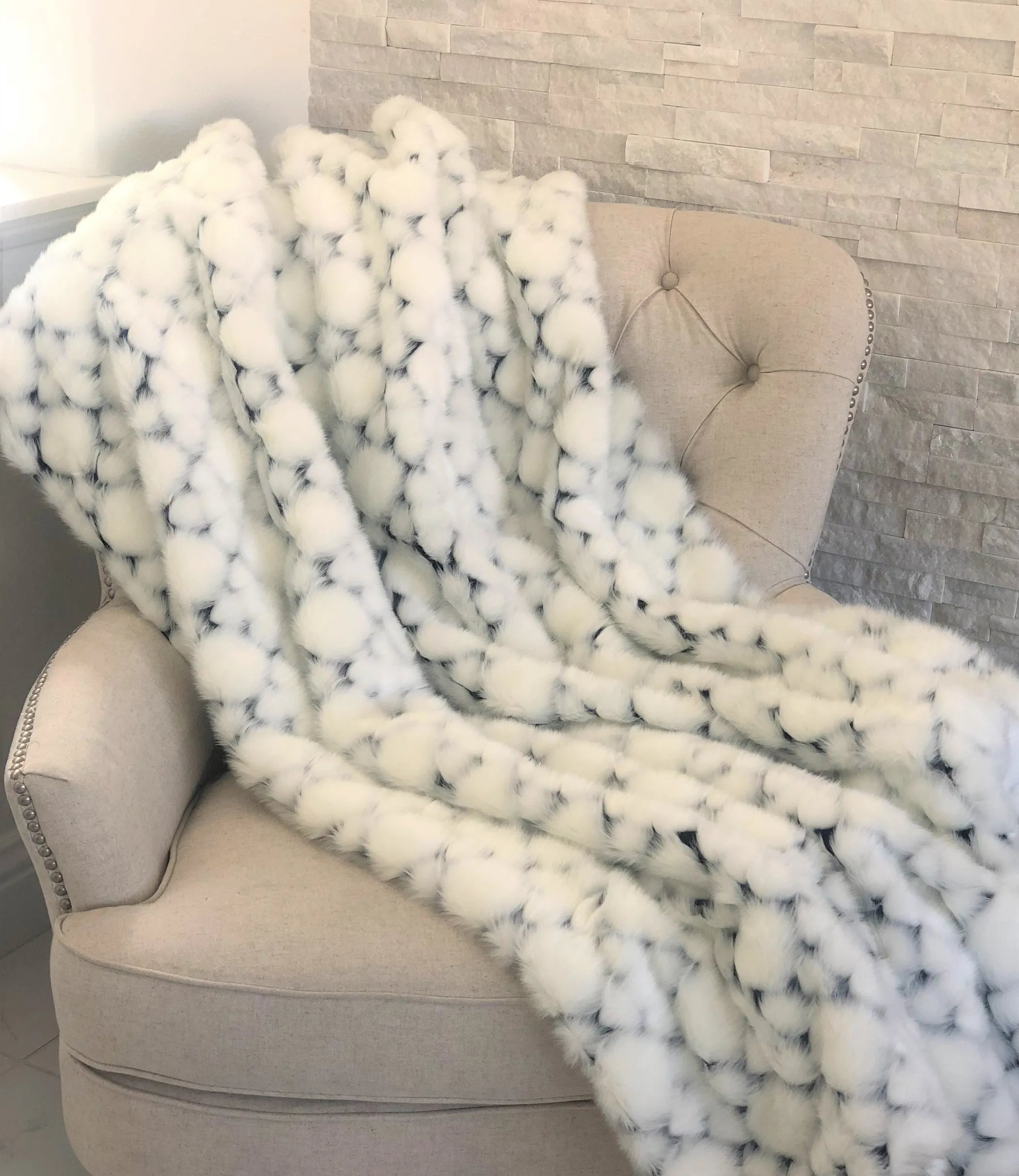 Plutus White with Black Shades Faux Fur Snow Luxury Throw — view 2