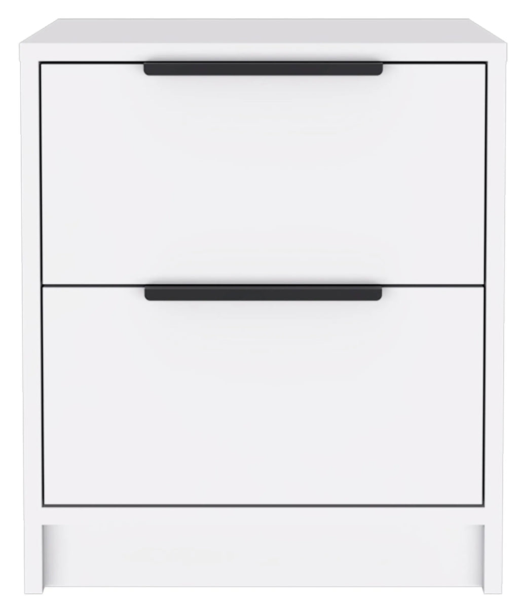 Stylish White Two Drawer Nightstand — view 2