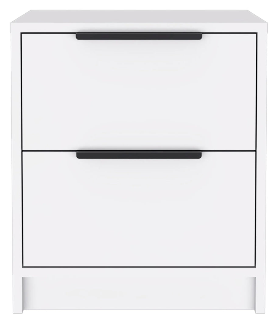Stylish White Two Drawer Nightstand — view 2