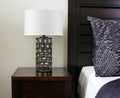 26″ Black Metal Column Table Lamp With White Drum Shade