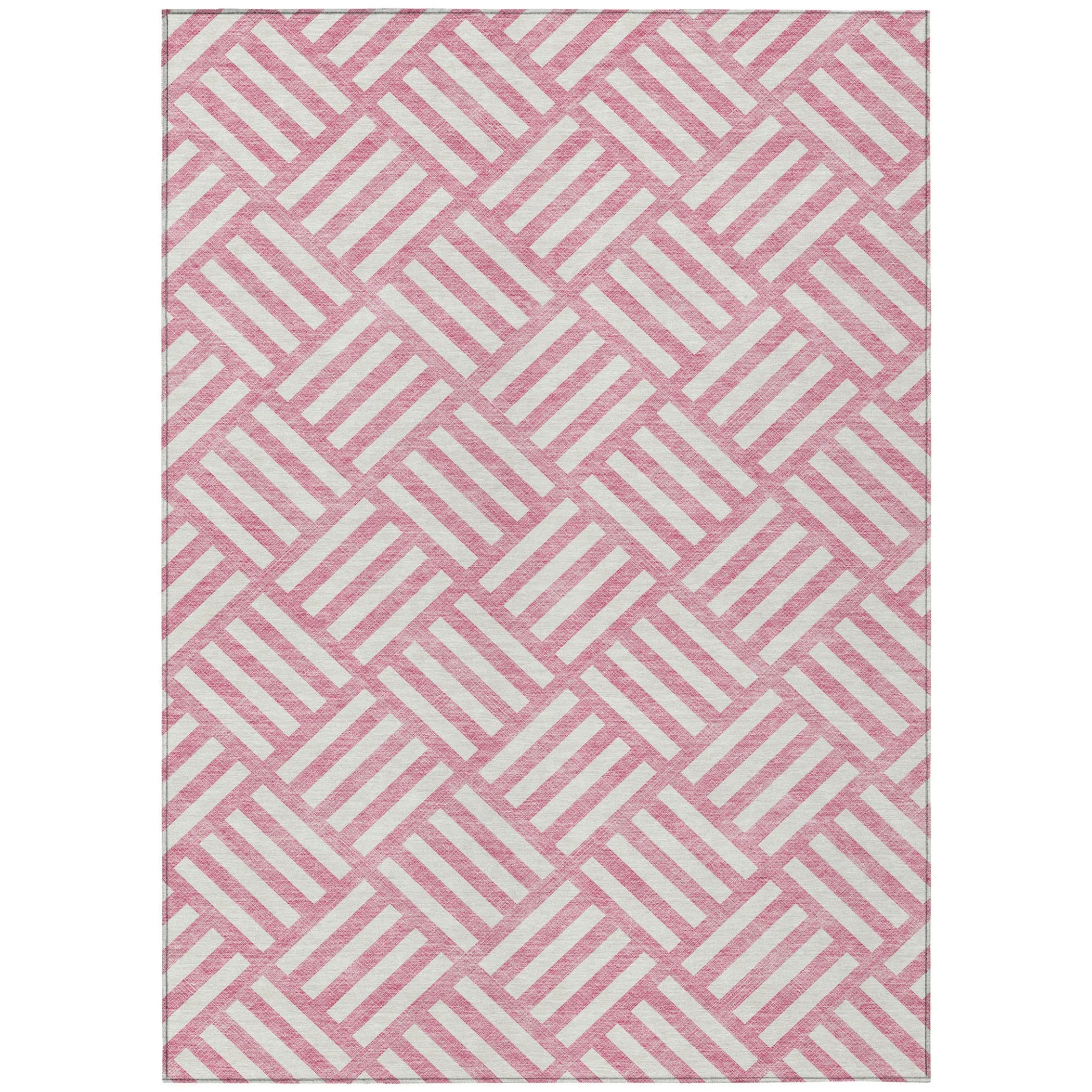 9′ X 12′ Pink And Ivory Geometric Washable Indoor Outdoor Area Rug — view 2