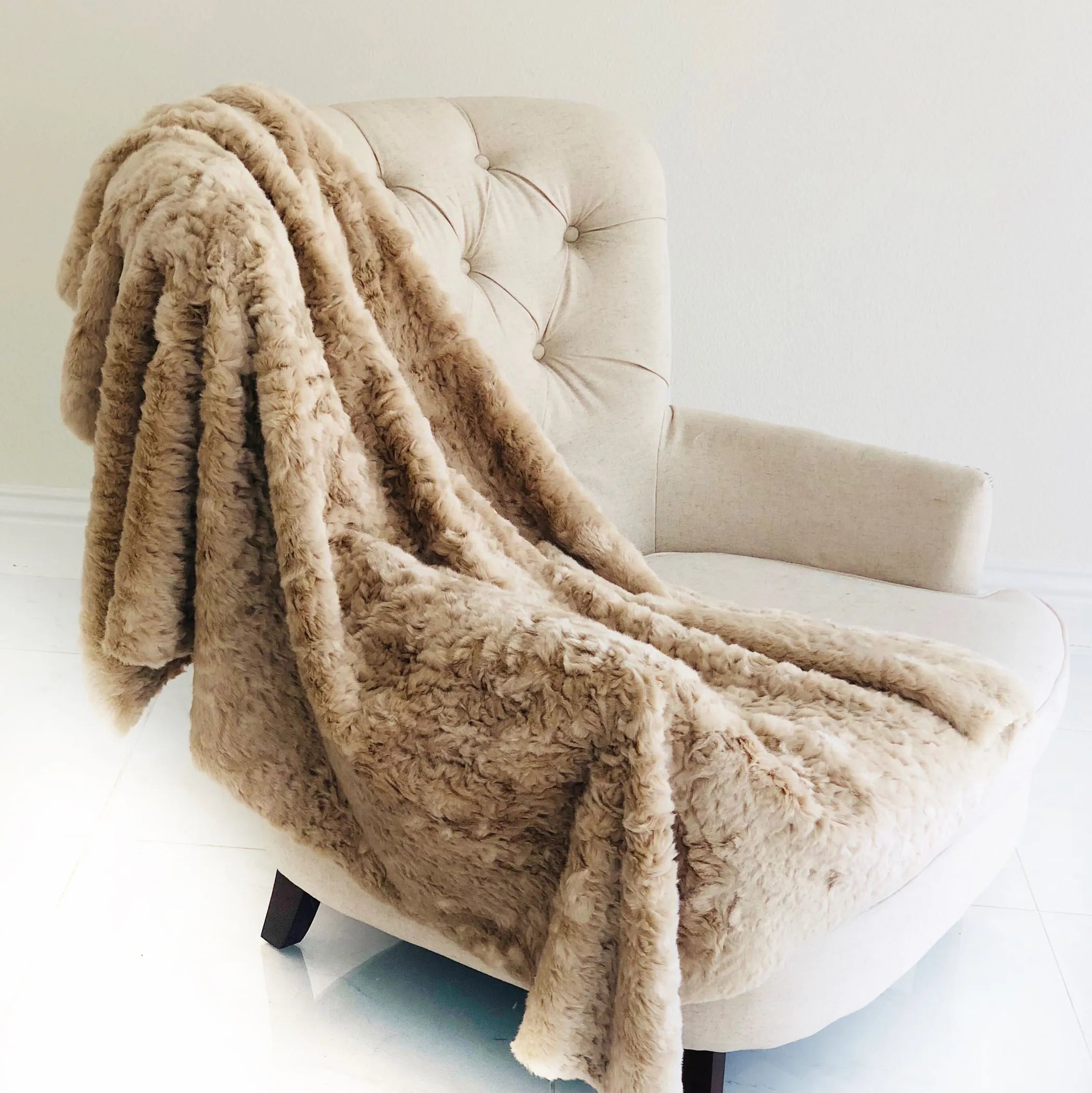 Plutus Champagne Persian Chilla Faux Fur Handmade Luxury Throw — view 2