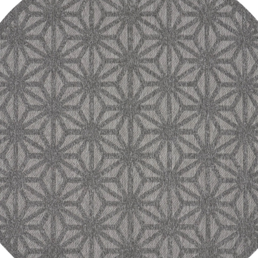 8′ Dark Gray And Light Gray Round Geometric Indoor Outdoor Area Rug — view 3