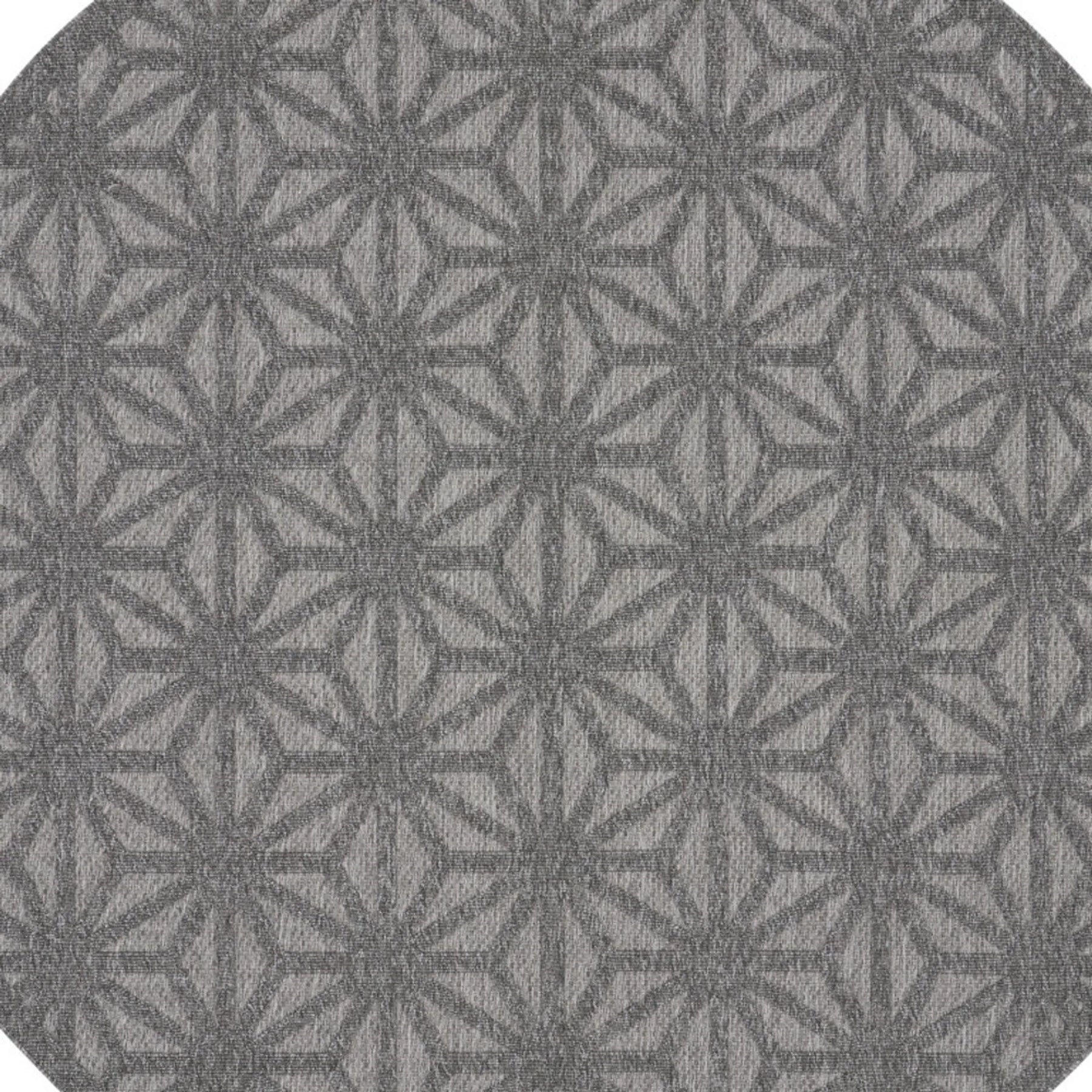 8′ Dark Gray And Light Gray Round Geometric Indoor Outdoor Area Rug — view 3