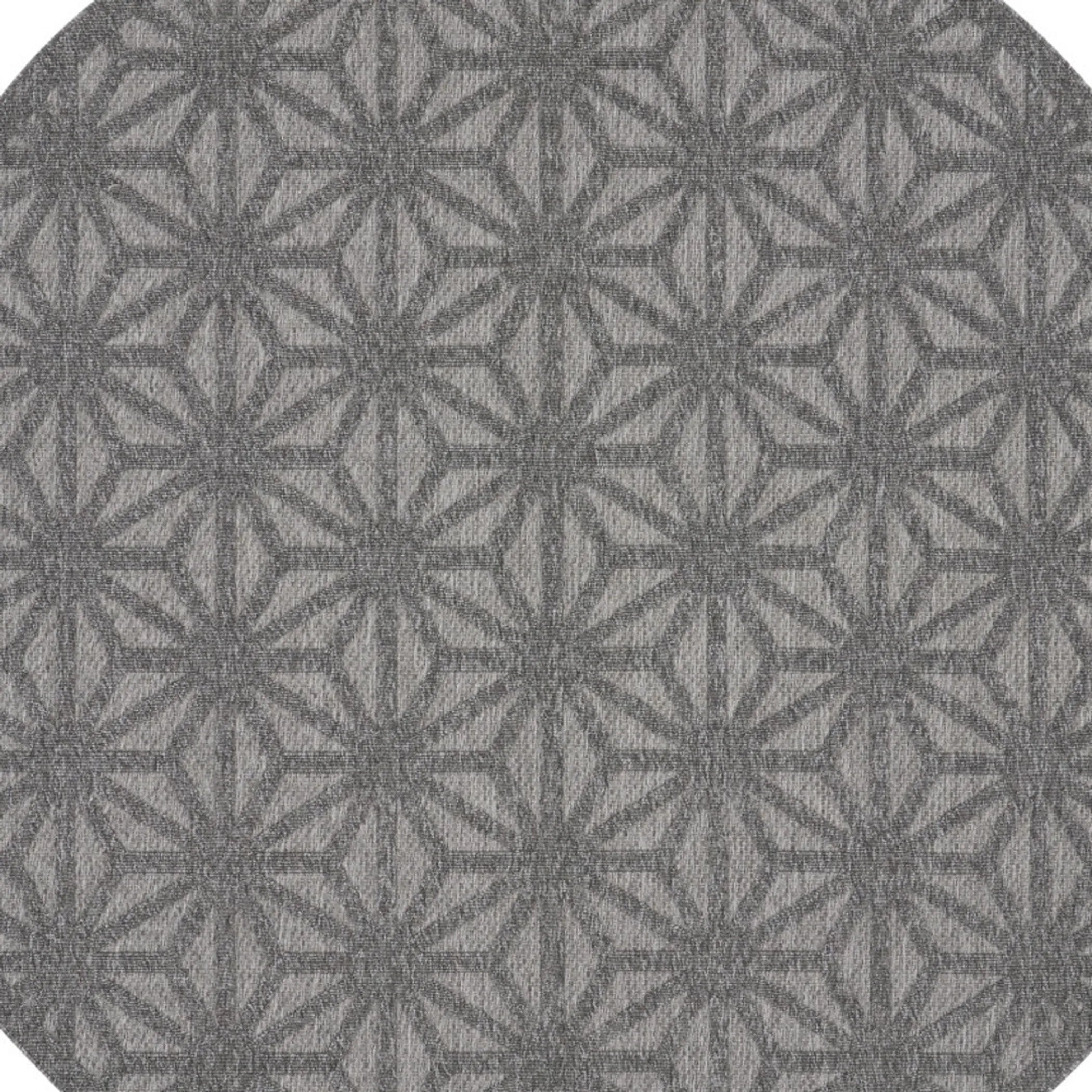 8′ Dark Gray And Light Gray Round Geometric Indoor Outdoor Area Rug — view 3