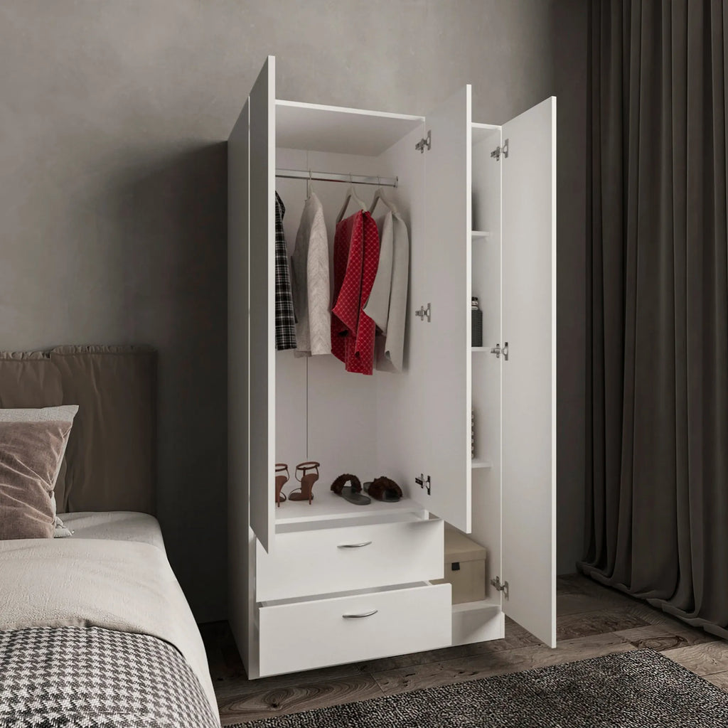 Vico 76″ High Armoire Wardrove Closet with 2 Drawers, Double Door Cabinet