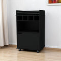 22″ Black Wood Rolling Bar Cart With Wine Storage