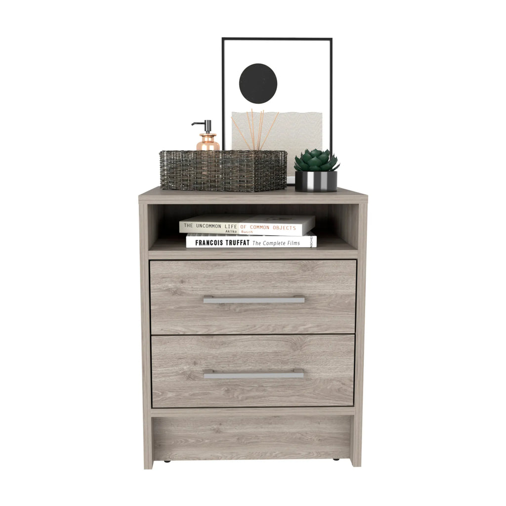 20″ Gray Two Drawer Faux Wood Nightstand — view 3