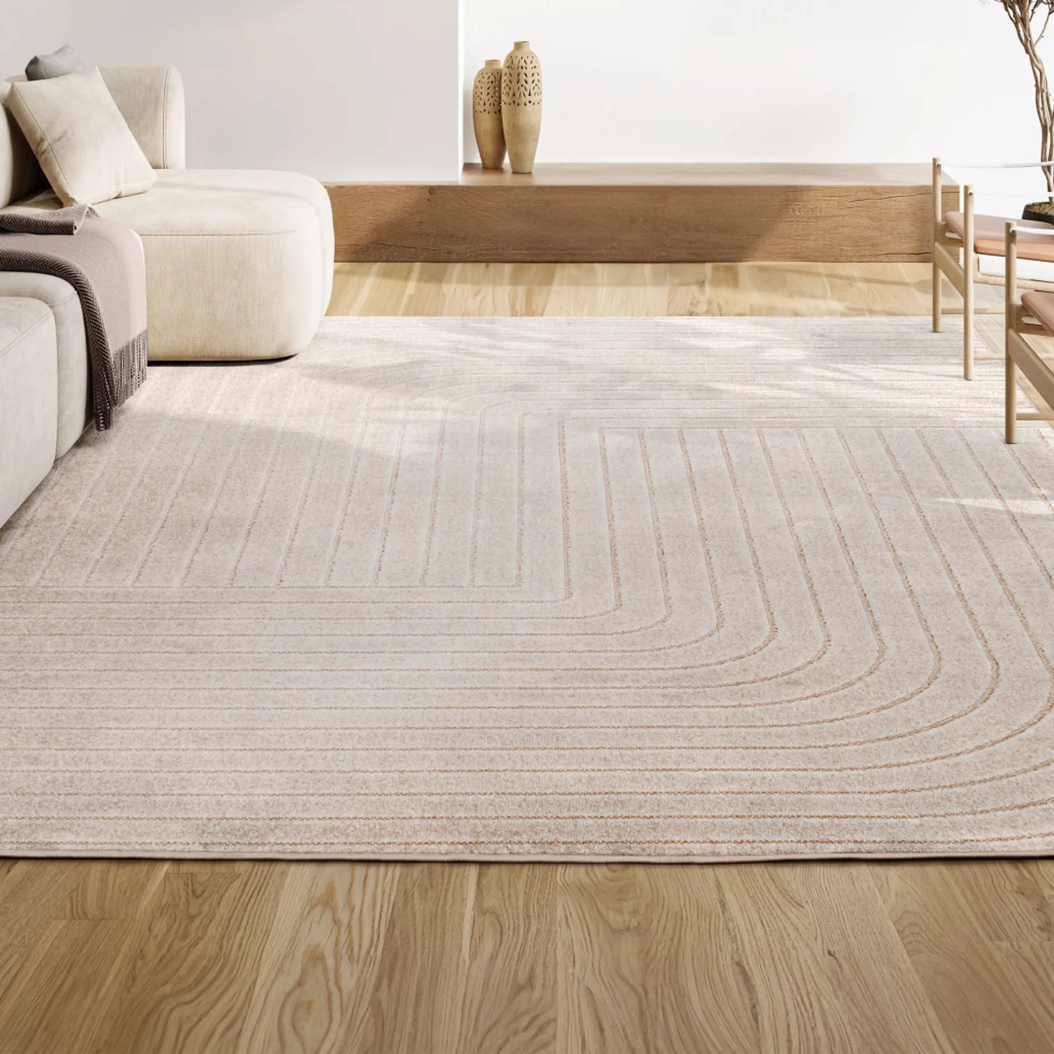 12′ X 18′ Ivory And Cream Striped Indoor Outdoor Area Rug — view 4